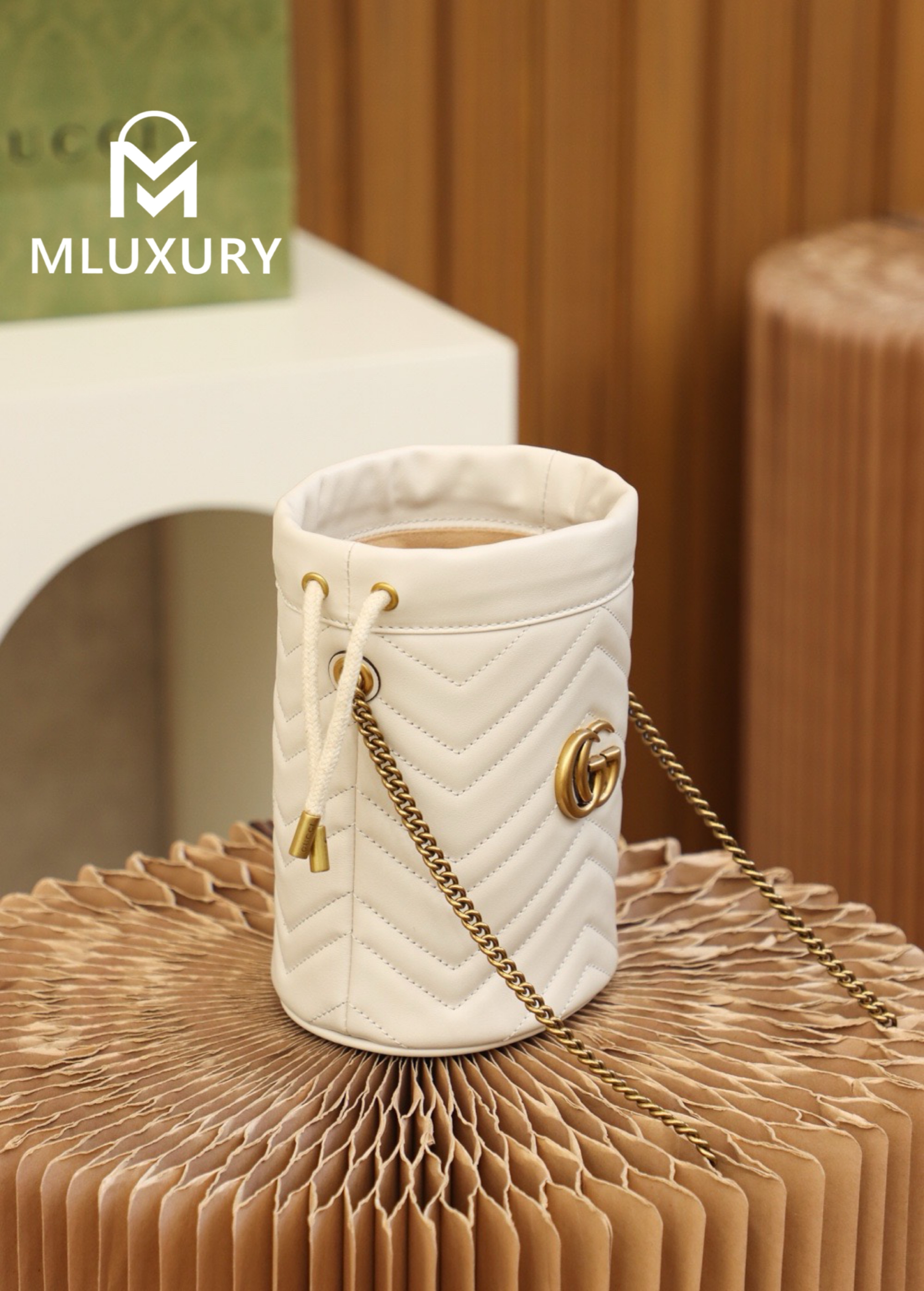 GUCCI Marmont MINI Bucket Bag, Genuine Leather, White