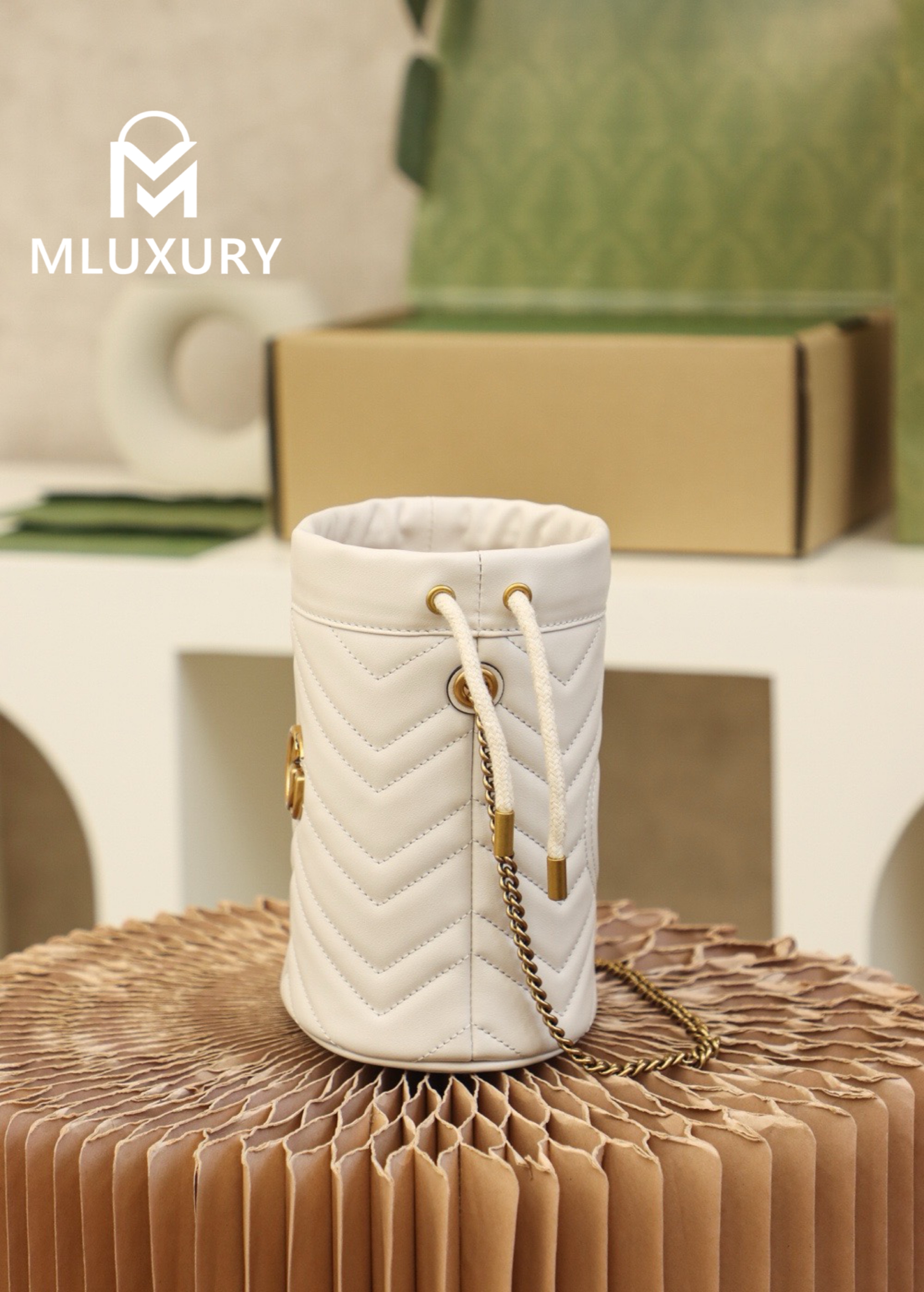 GUCCI Marmont MINI Bucket Bag, Genuine Leather, White