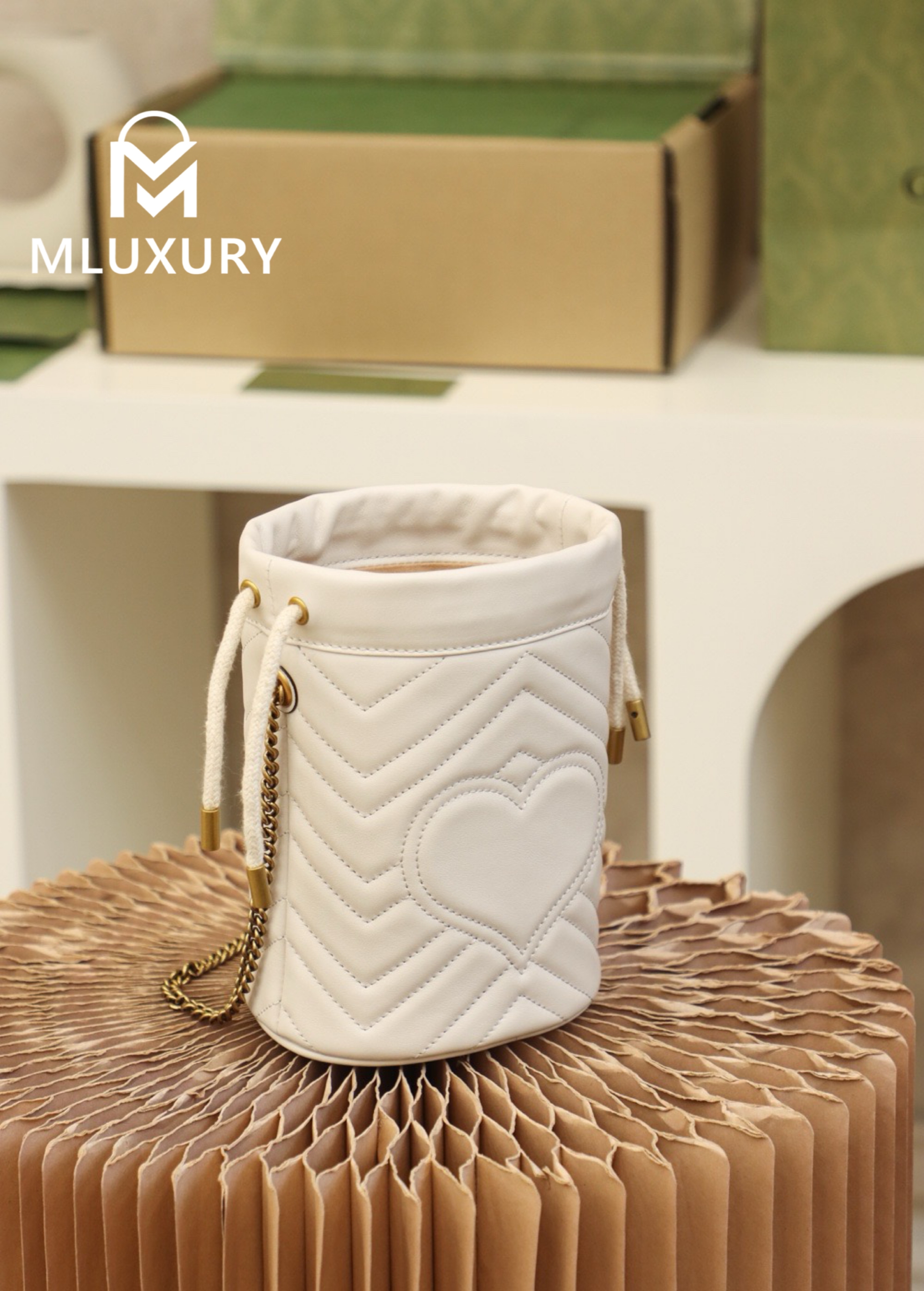 GUCCI Marmont MINI Bucket Bag, Genuine Leather, White