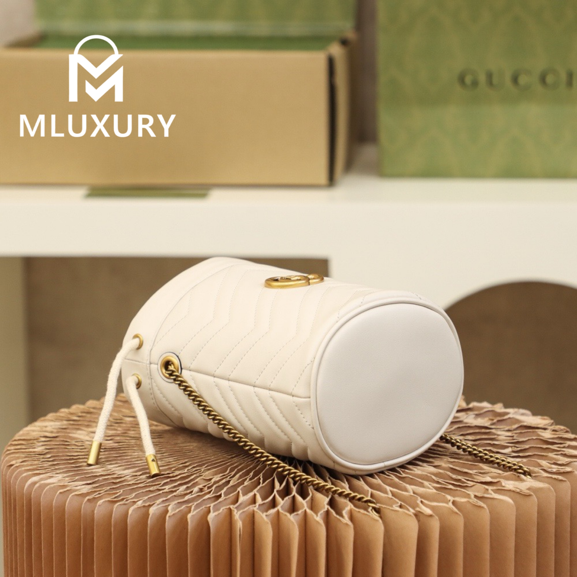 GUCCI Marmont MINI Bucket Bag, Genuine Leather, White