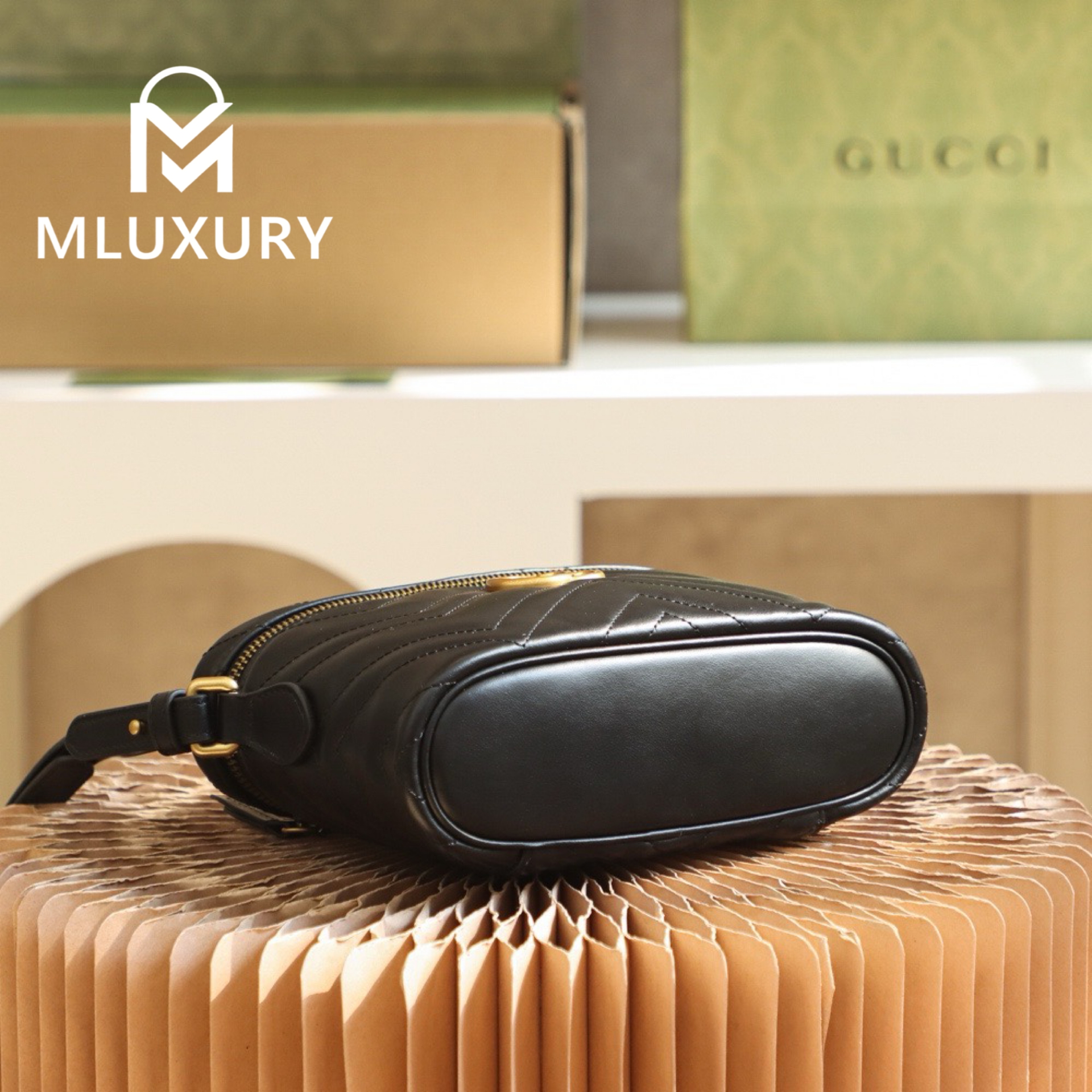 GUCCI Marmont cosmetic bag, Genuine leather, Black