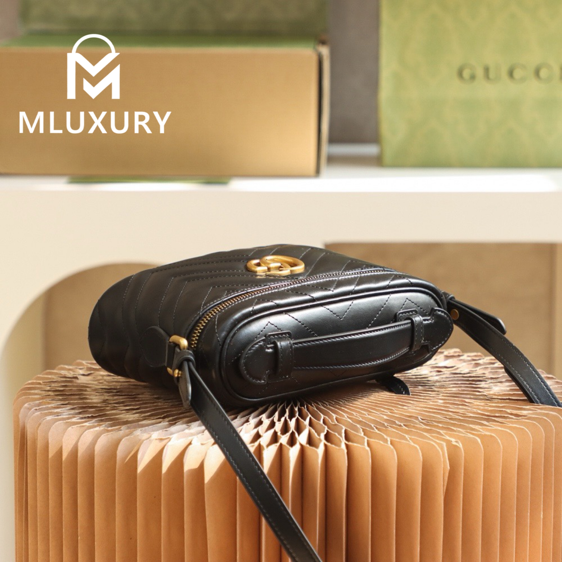 GUCCI Marmont cosmetic bag, Genuine leather, Black