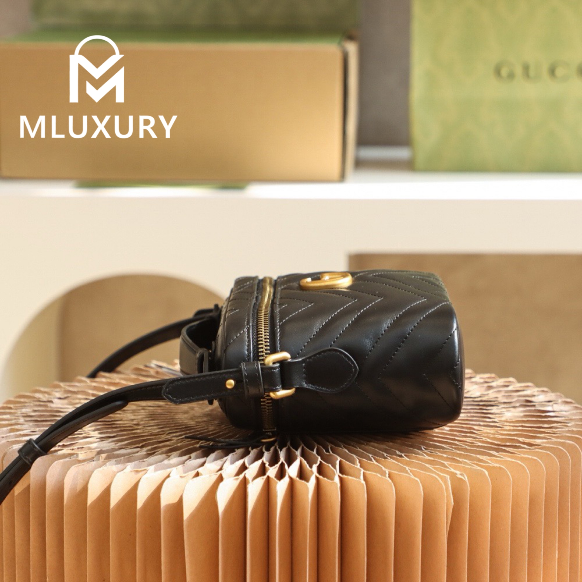 GUCCI Marmont cosmetic bag, Genuine leather, Black