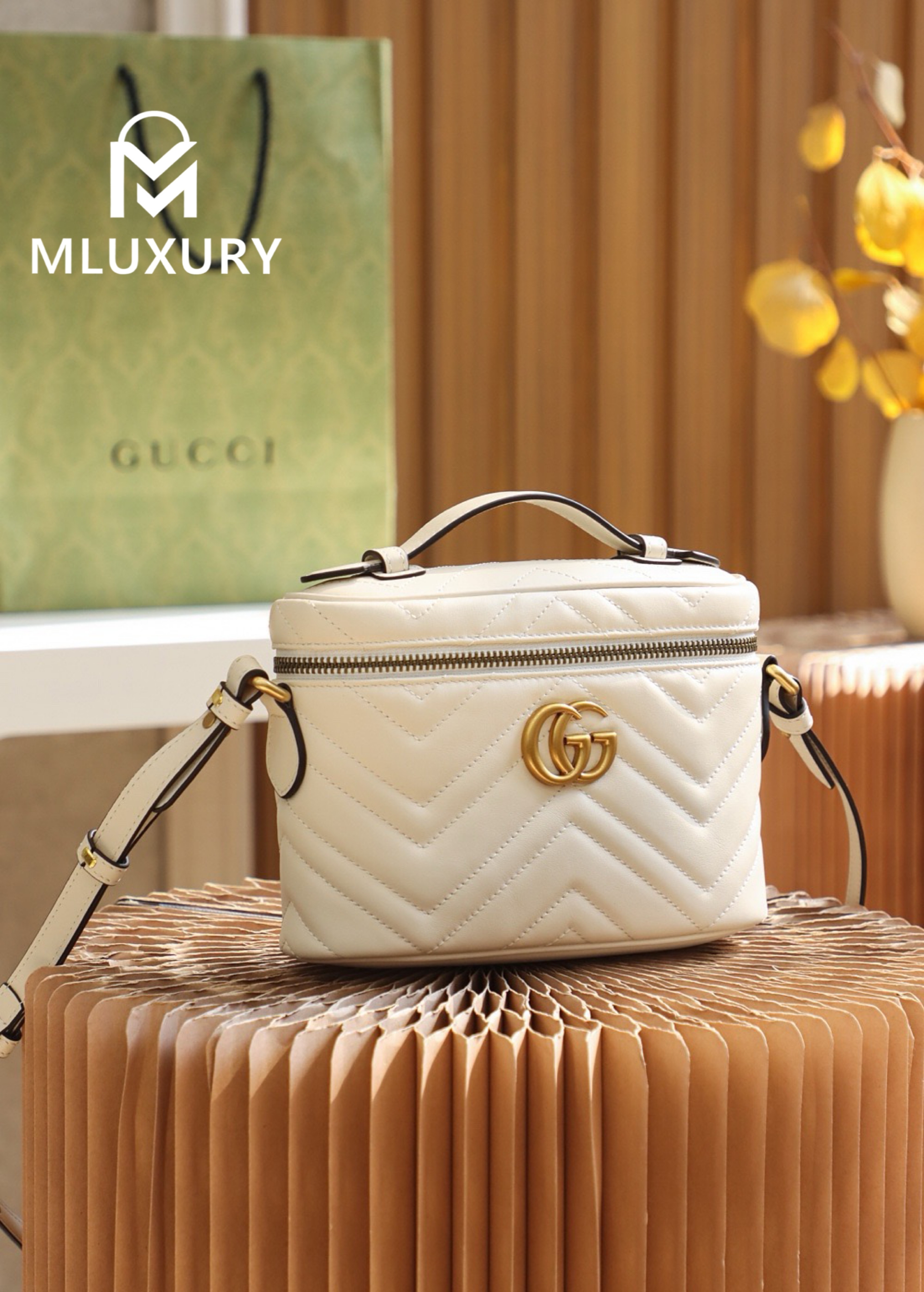 GUCCI Marmont cosmetic bag, Original leather, White