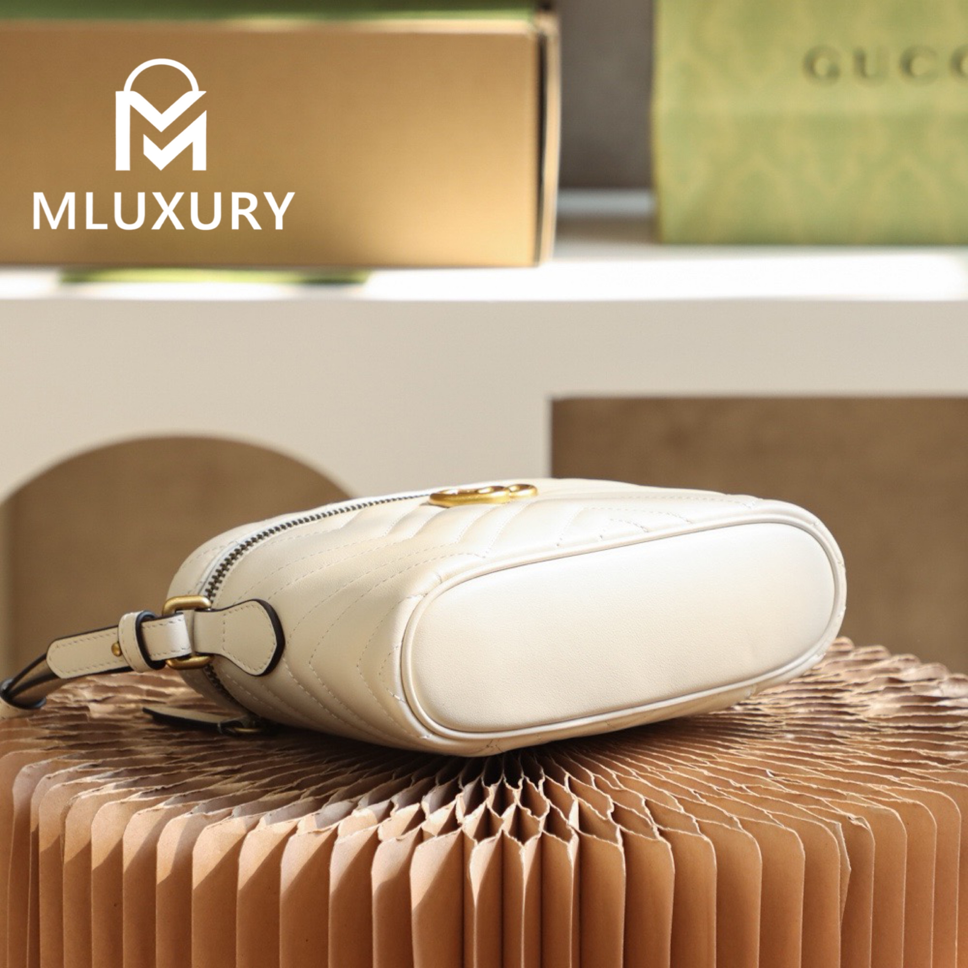 GUCCI Marmont cosmetic bag, Original leather, White