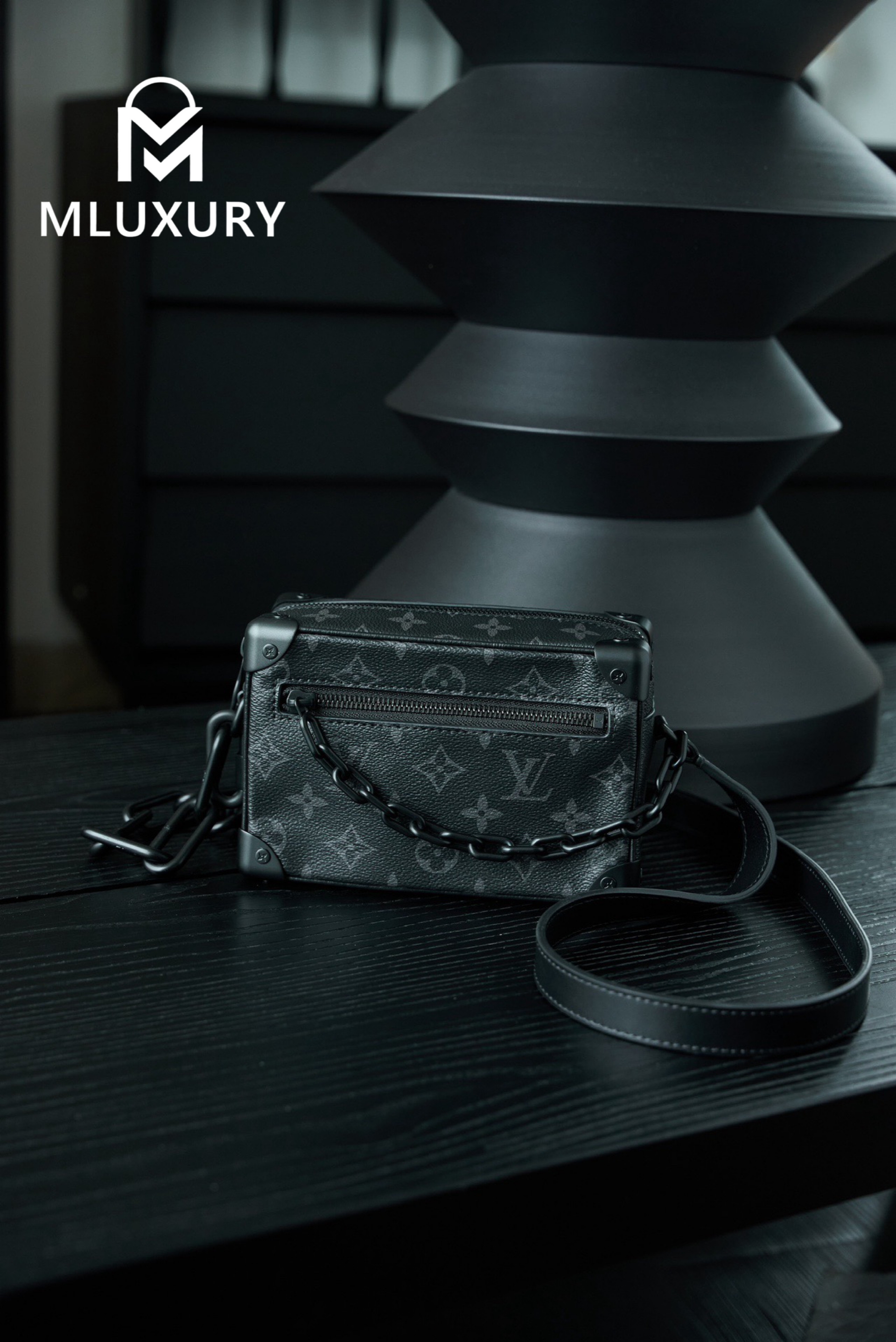 LOUIS VUITTON MINI SOFT TRUNK Chain Bag, Black Floral Box Bag