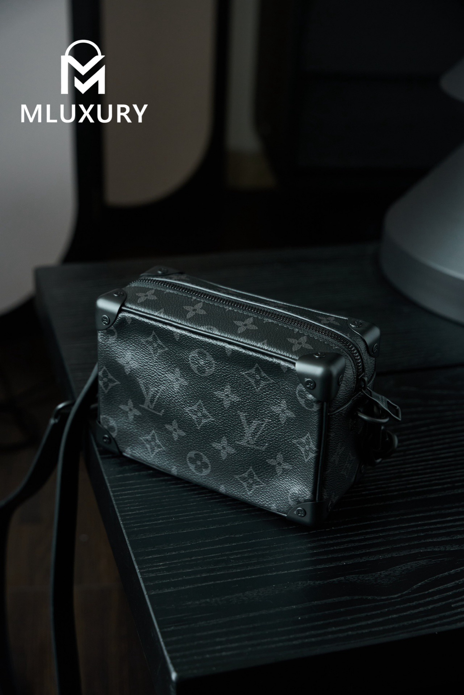 LOUIS VUITTON MINI SOFT TRUNK Chain Bag, Black Floral Box Bag