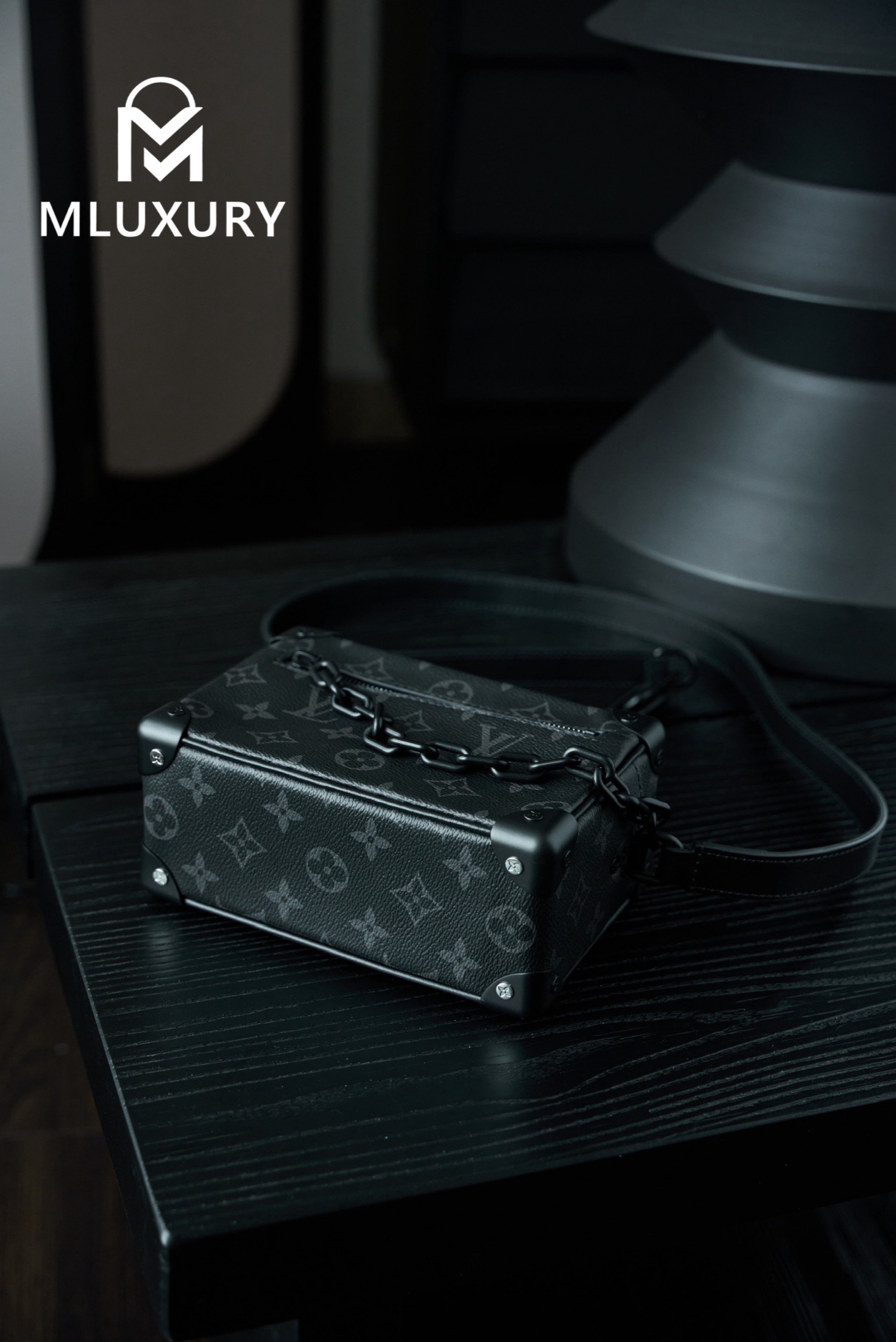 LOUIS VUITTON MINI SOFT TRUNK Chain Bag, Black Floral Box Bag
