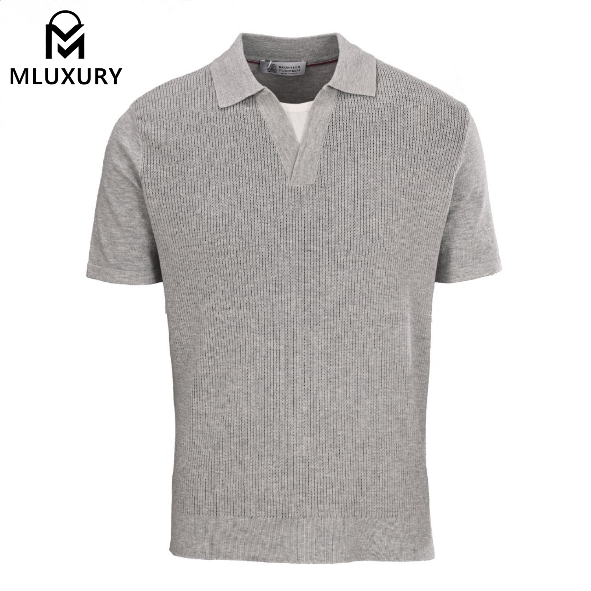 BRUNELLO CUCINELLI Knitted short-sleeved shirt Ashy Apricot
