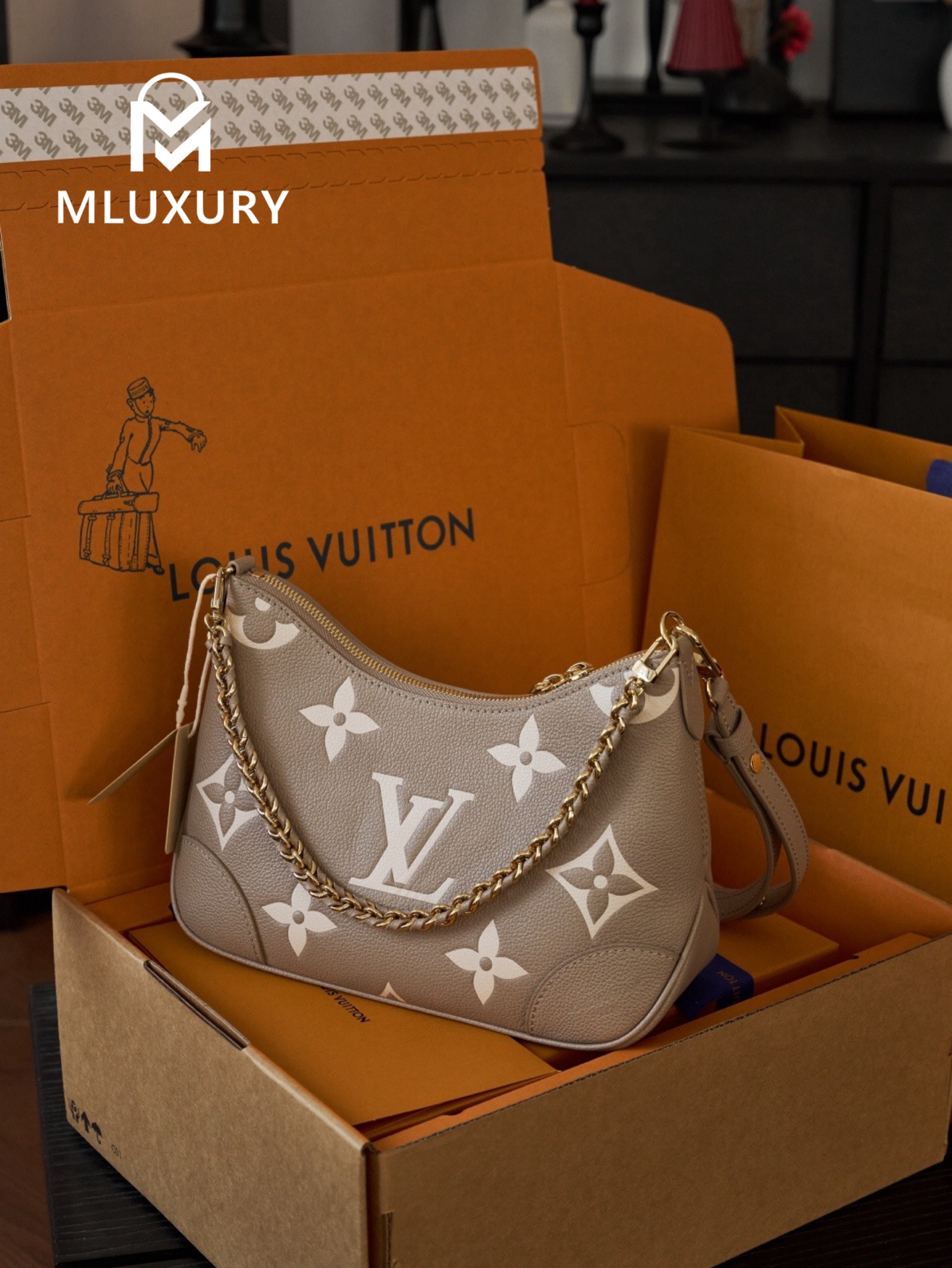 LOUIS VUITTON BOULOGNE (small size), Original Calfskin, Elephant Gray