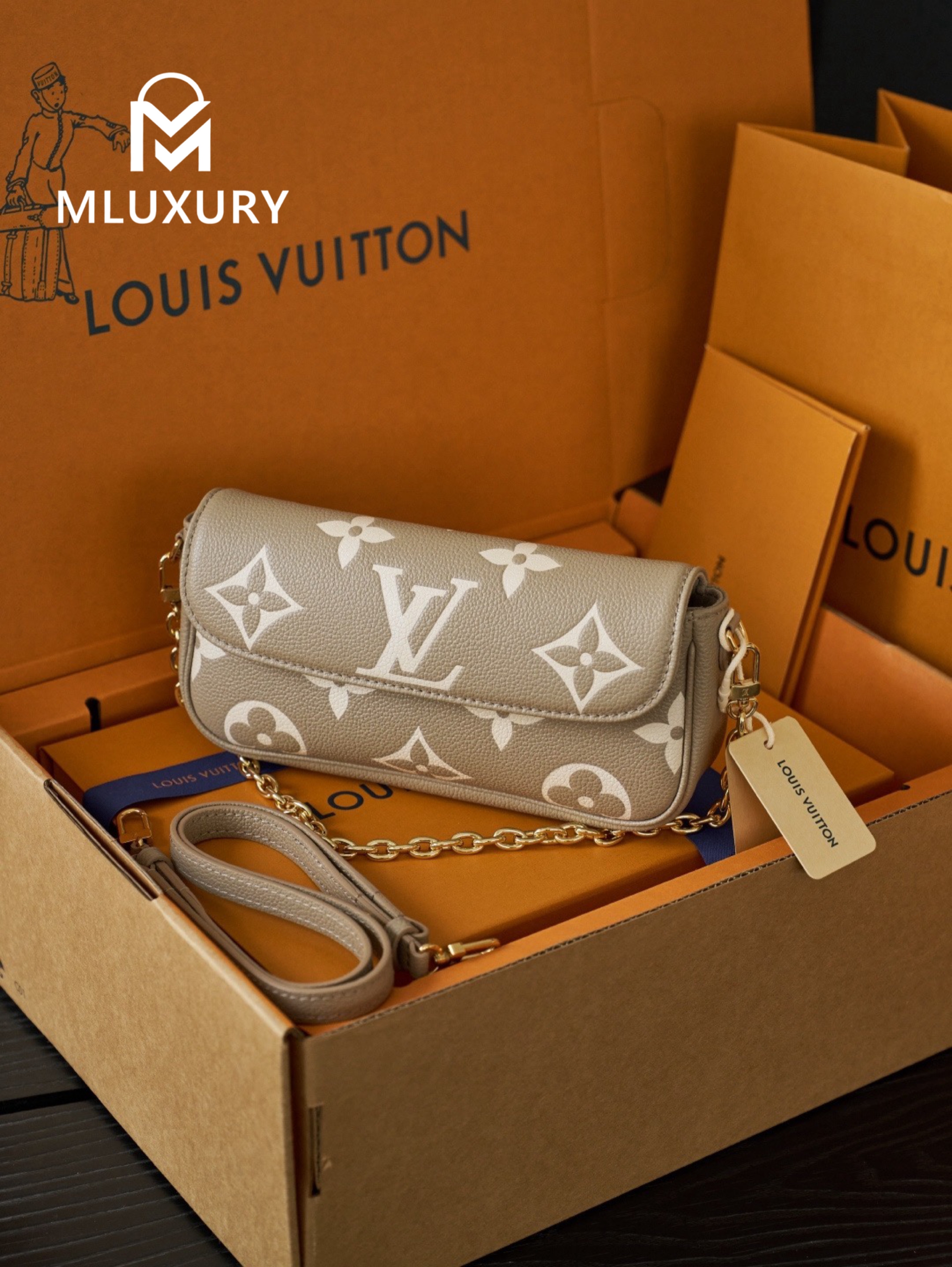 LOUIS VUITTON WALLET ON CHAIN ​​IVY ,Elephant Grey , Calfskin