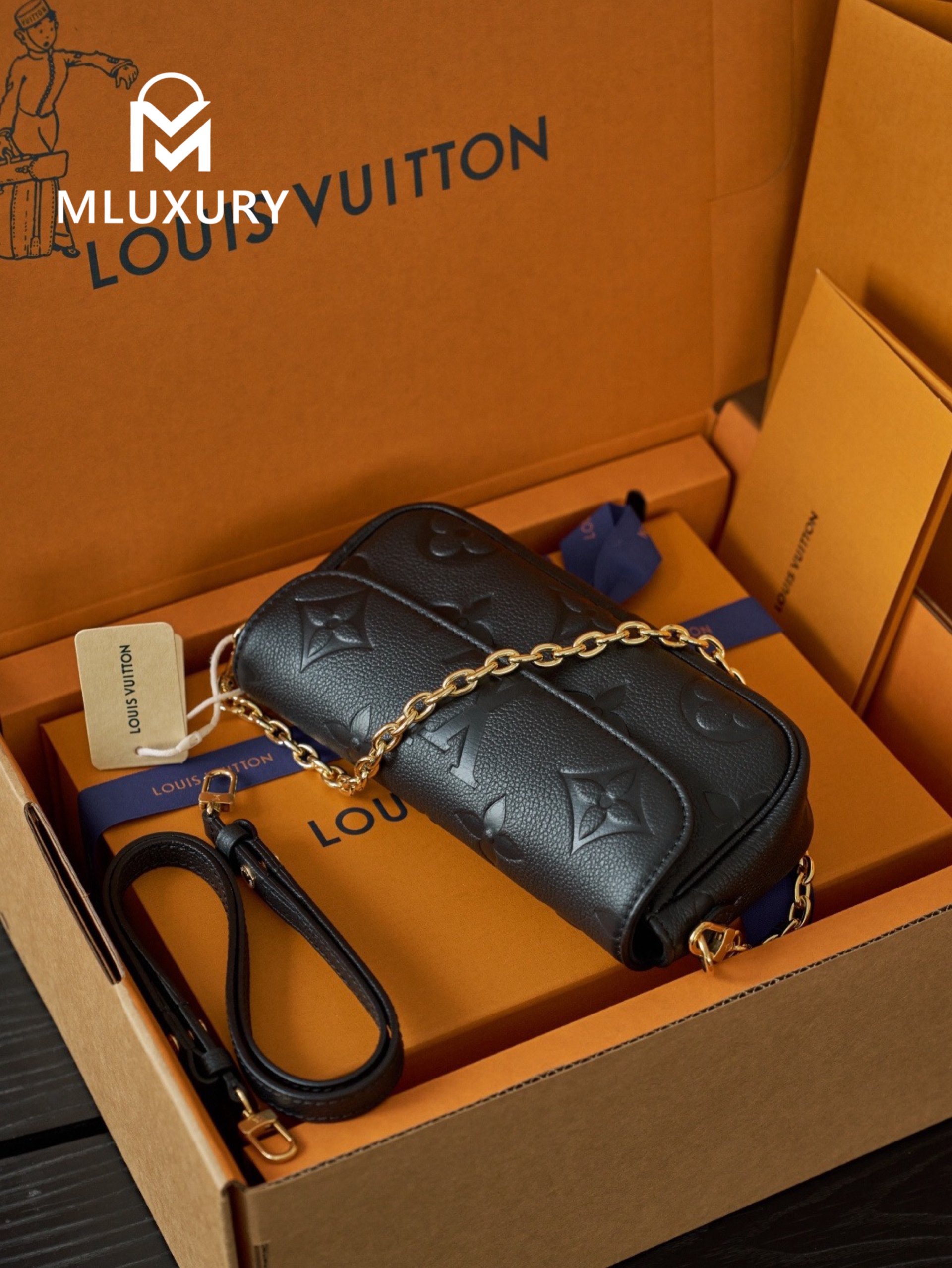 LOUIS VUITTON WALLET ON CHAIN ​​IVY , Black Calfskin