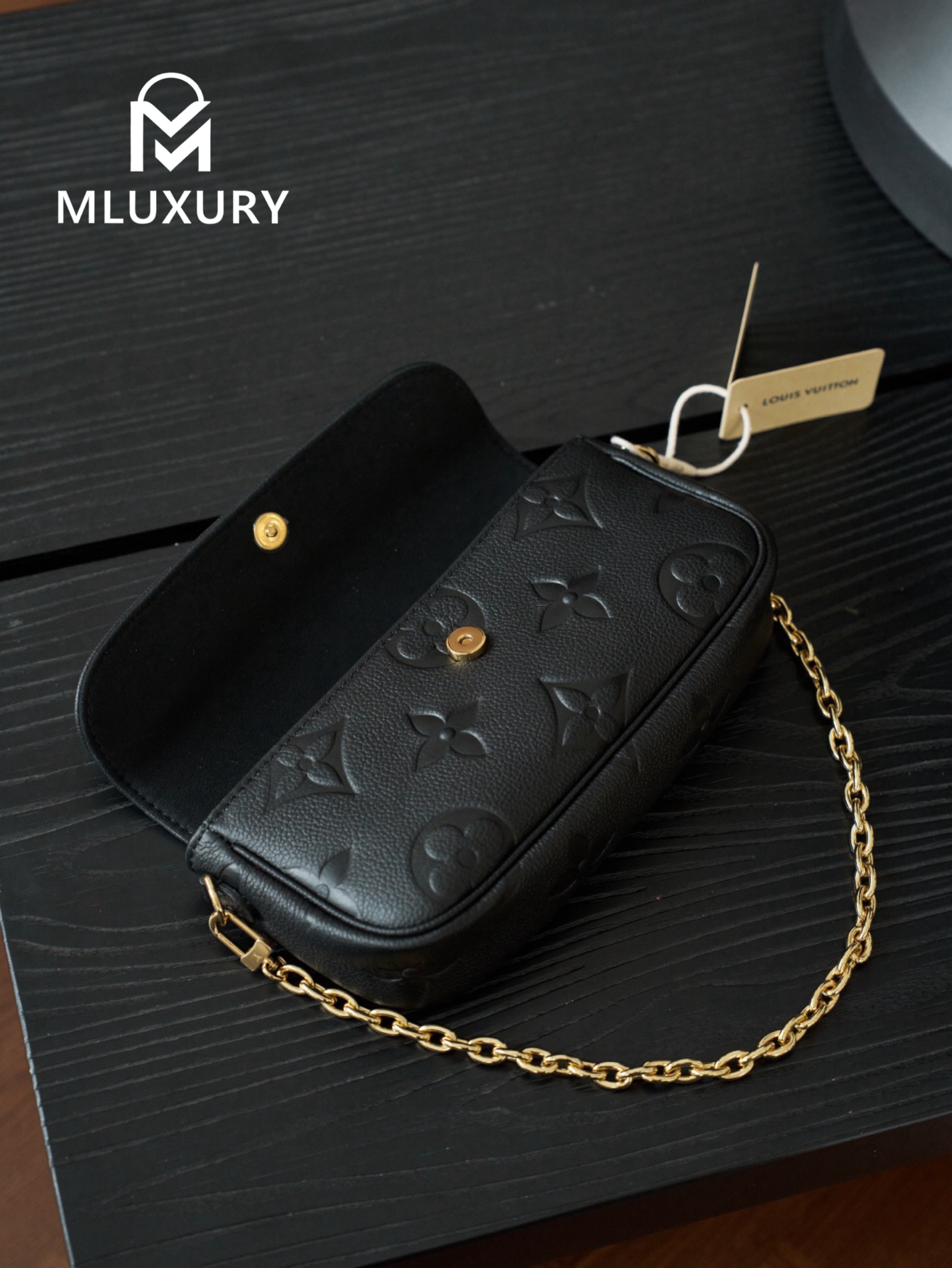 LOUIS VUITTON WALLET ON CHAIN ​​IVY , Black Calfskin