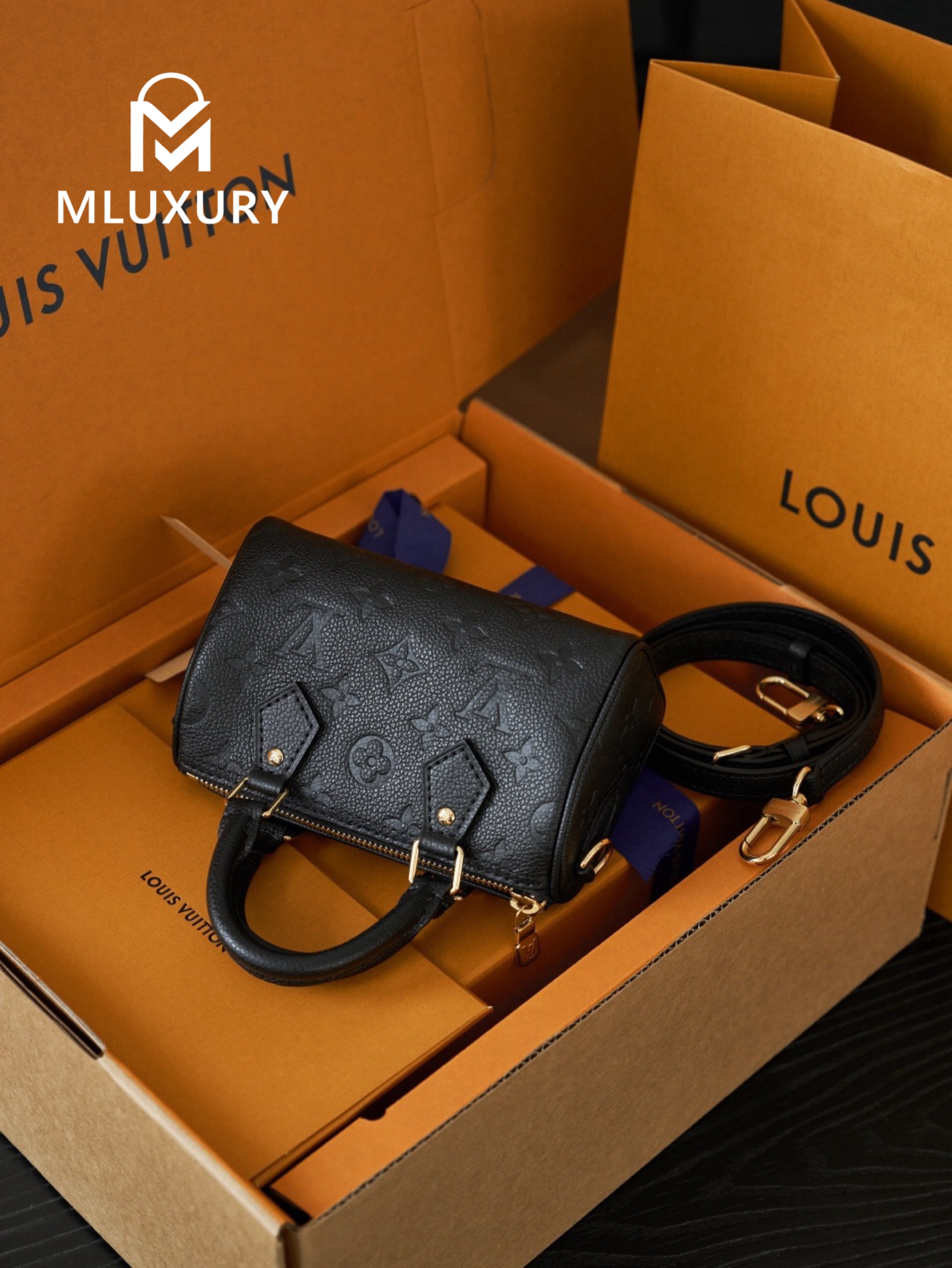 LOUIS VUITTON NANO SPEEDY Handbag, Black