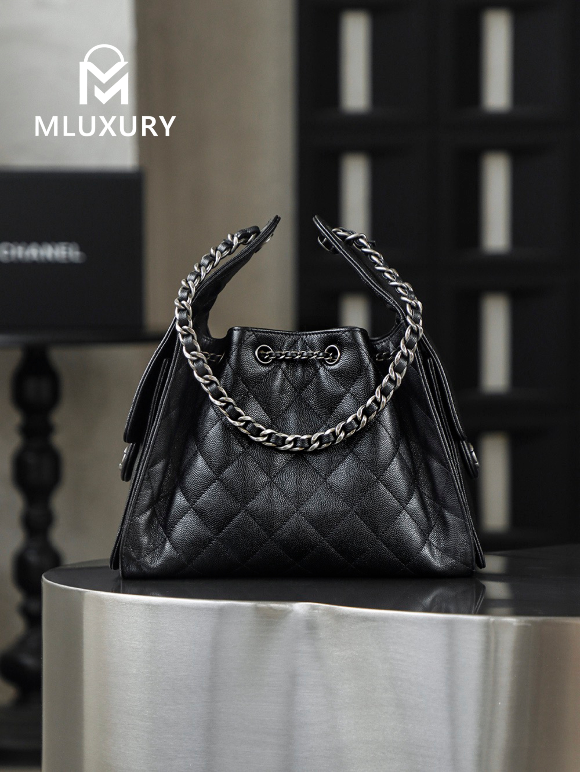 CHANEL 26C Early Spring New Color 25bag (Small), Black and Silver