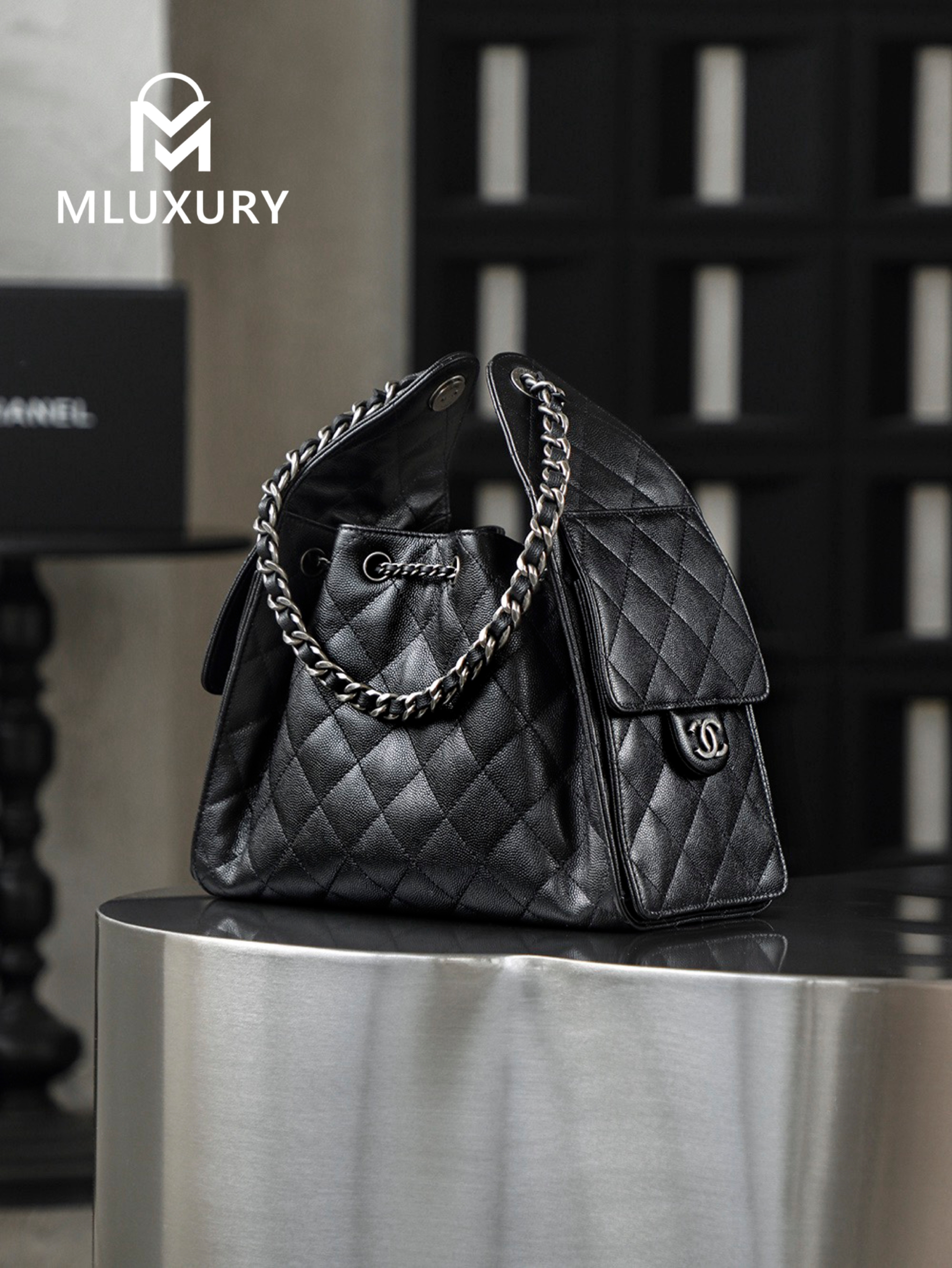 CHANEL 26C Early Spring New Color 25bag (Small), Black and Silver