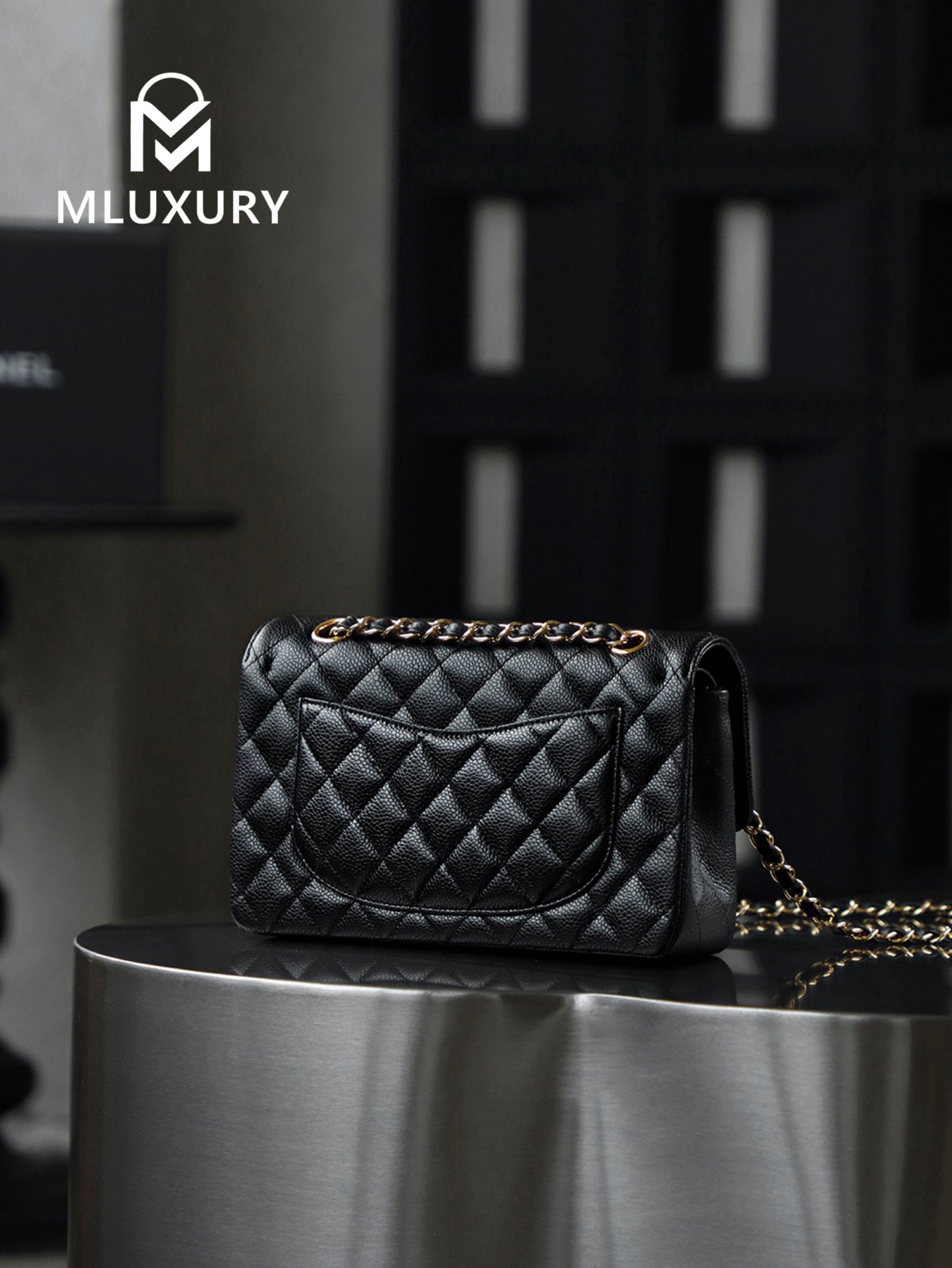 CHANEL CF23 (Classic Flap) Small, Black & Gold, Hass Caviar Leather
