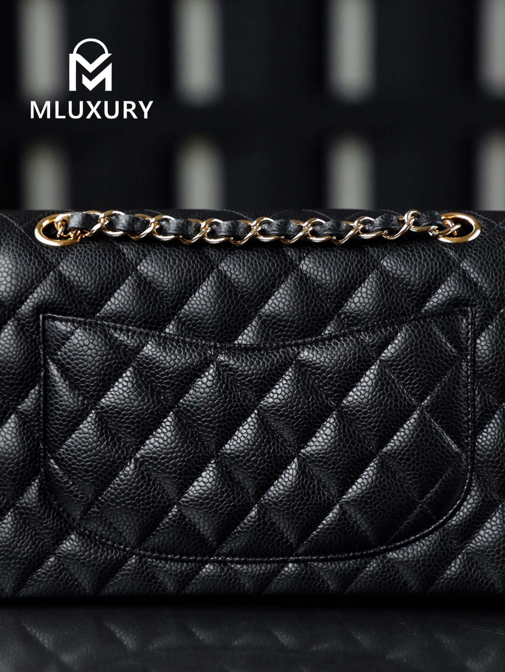 CHANEL CF23 (Classic Flap) Small, Black & Gold, Hass Caviar Leather