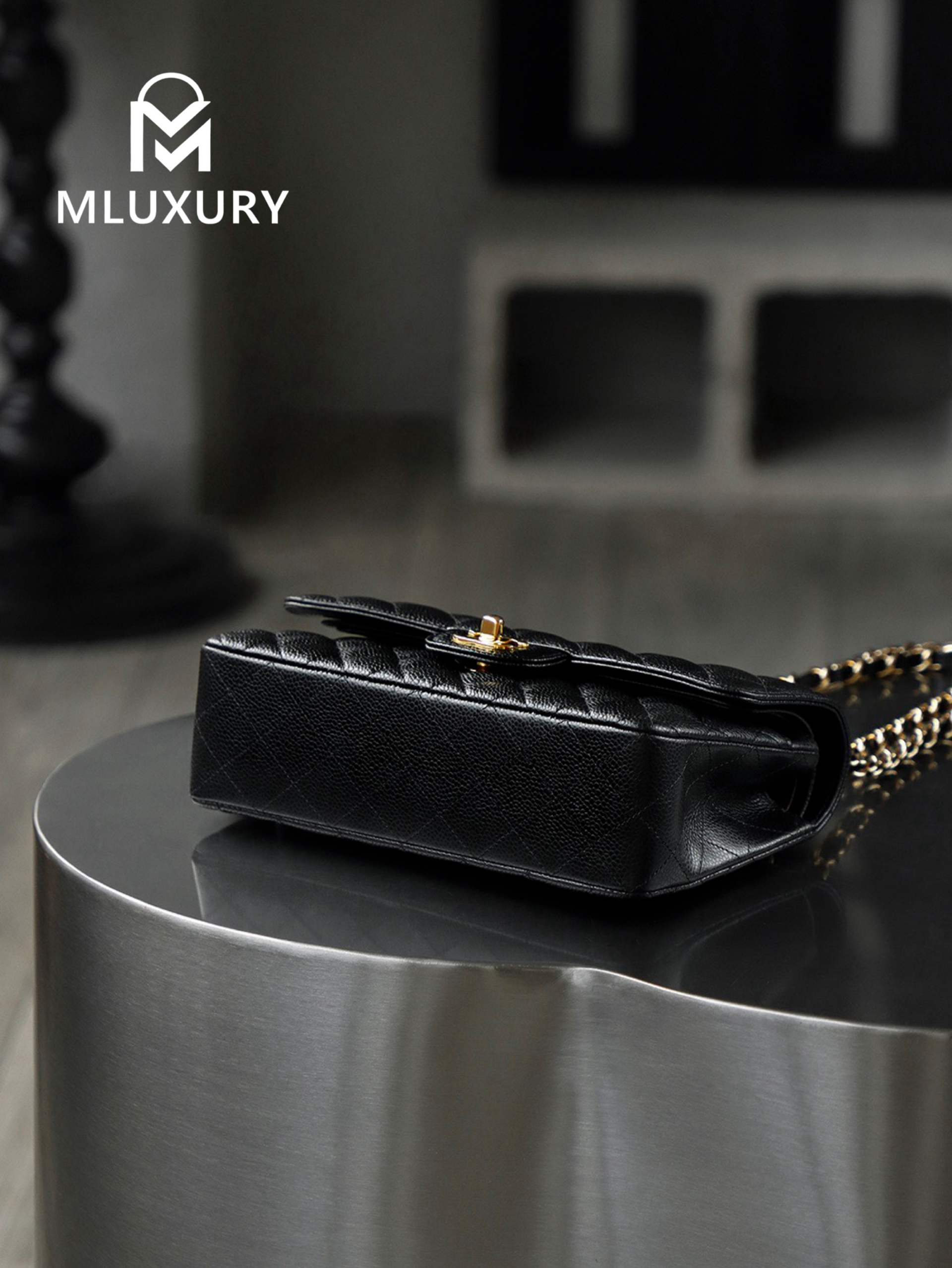 CHANEL CF23 (Classic Flap) Small, Black & Gold, Hass Caviar Leather