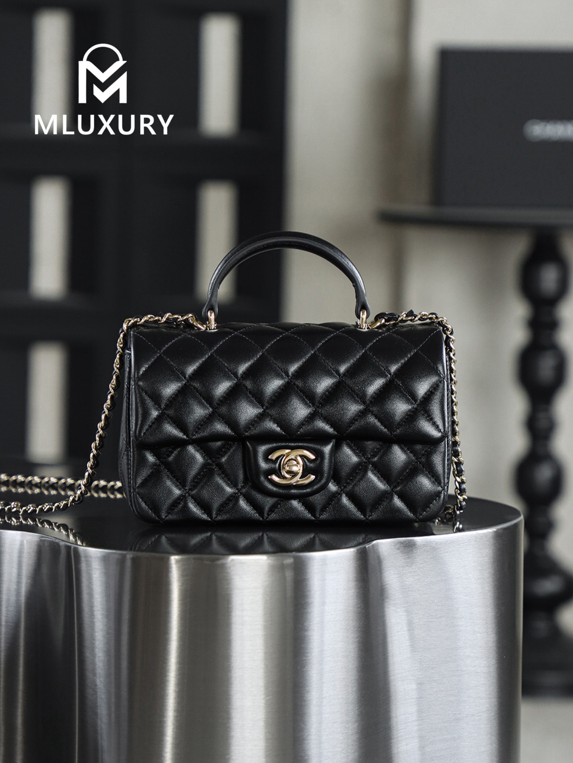 CHANEL CF Mini, Black & Gold, GR Genuine Lambskin