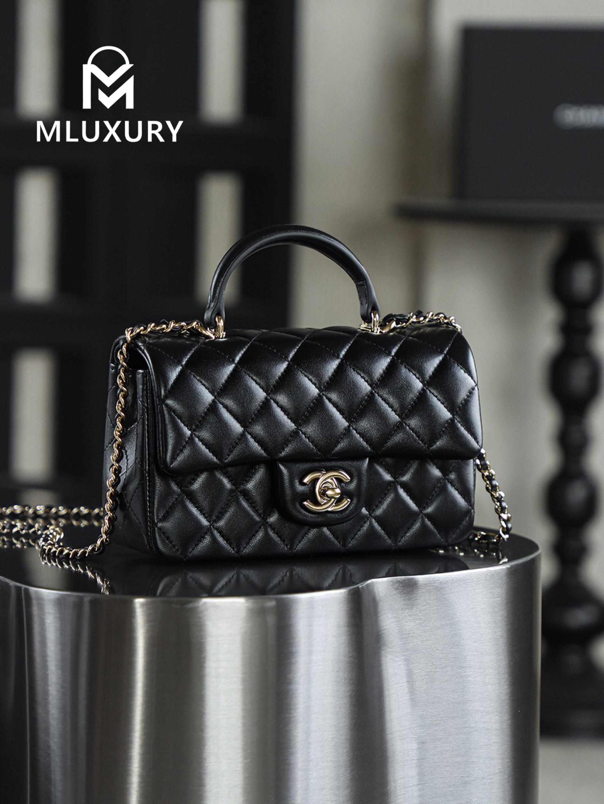 CHANEL CF Mini, Black & Gold, GR Genuine Lambskin