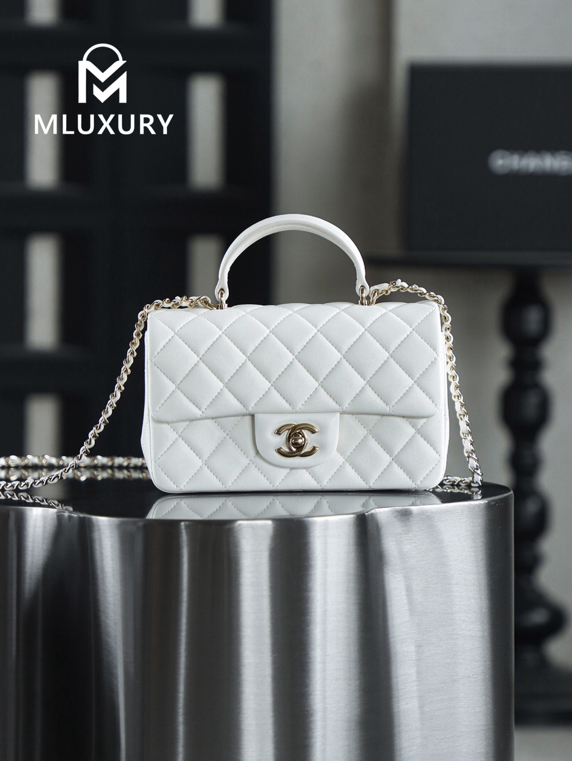 CHANEL CF Mini, White&Gold, GR Genuine Lambskin
