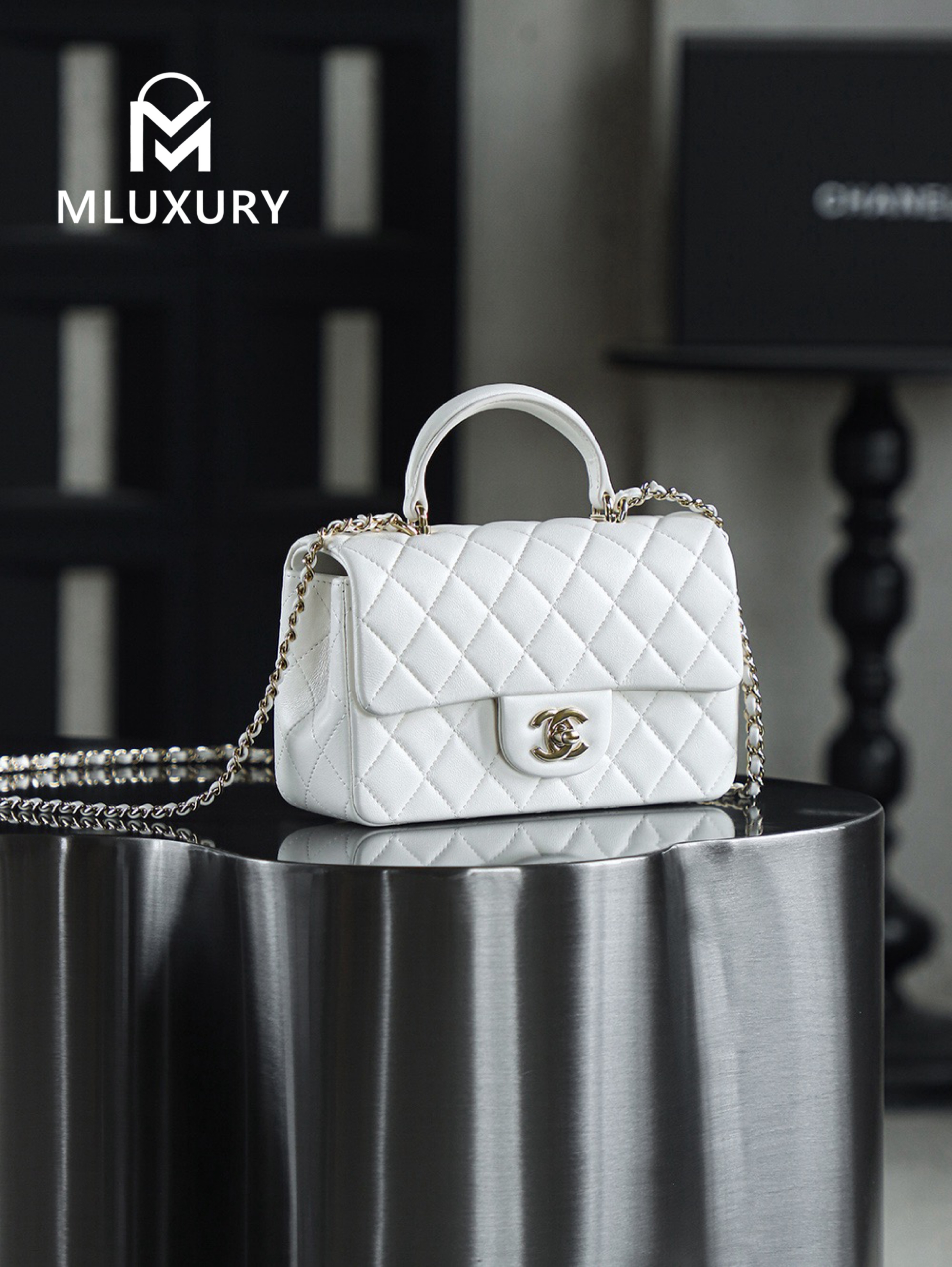 CHANEL CF Mini, White&Gold, GR Genuine Lambskin