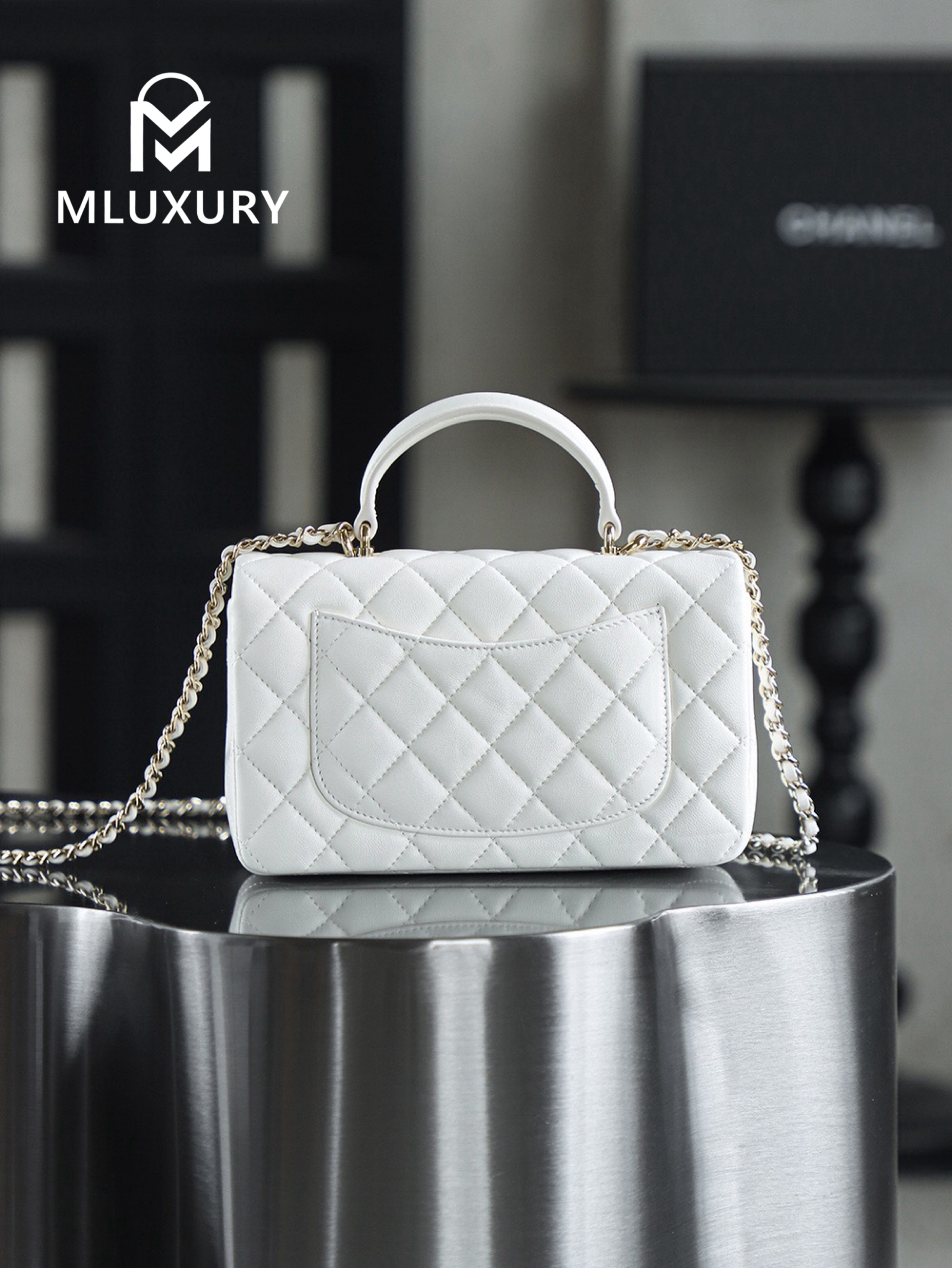 CHANEL CF Mini, White&Gold, GR Genuine Lambskin