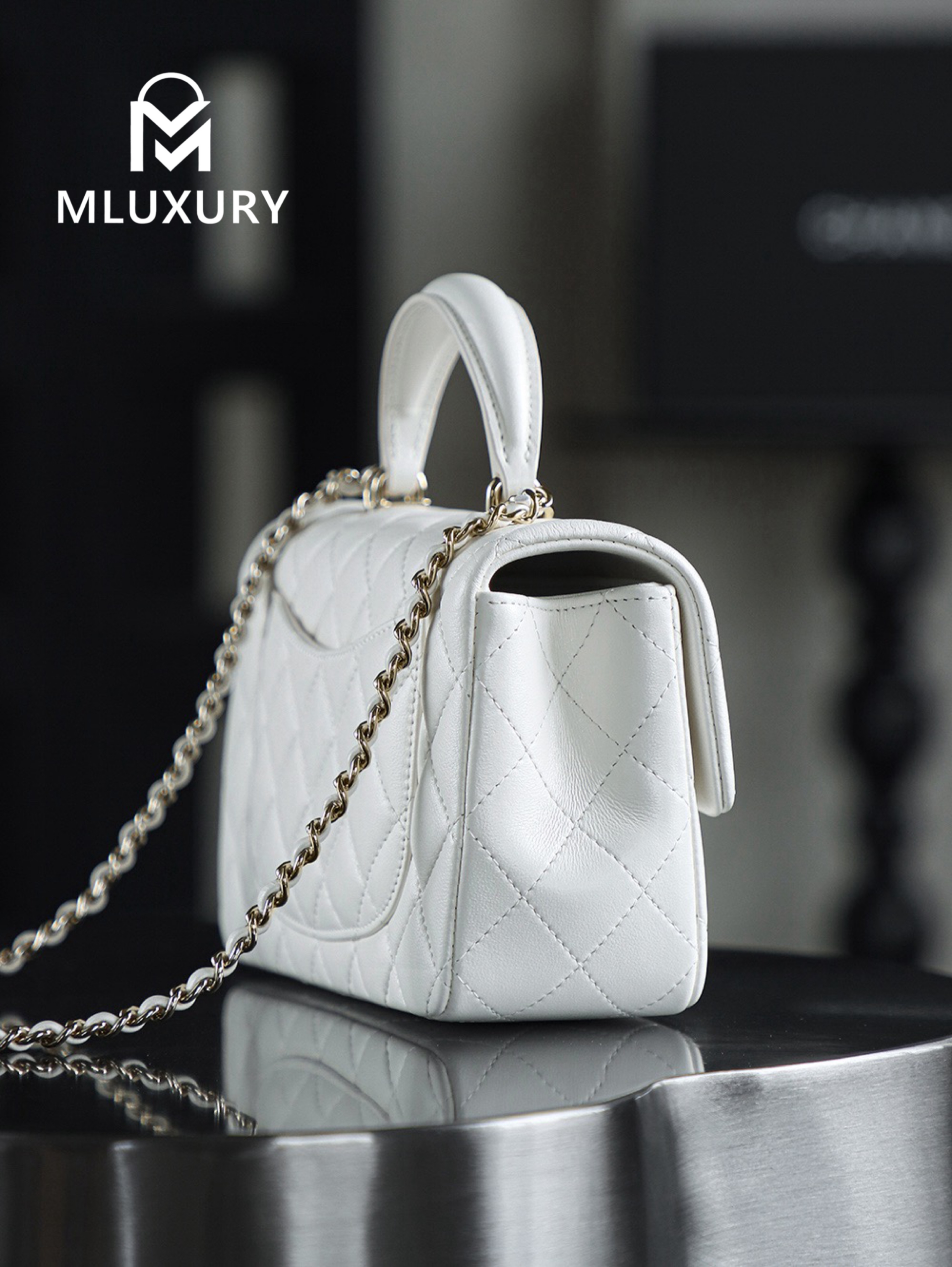 CHANEL CF Mini, White&Gold, GR Genuine Lambskin