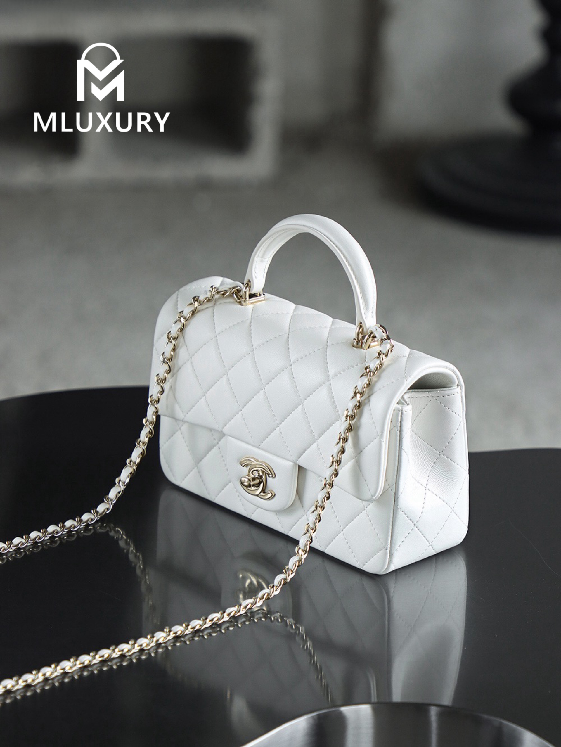 CHANEL CF Mini, White&Gold, GR Genuine Lambskin