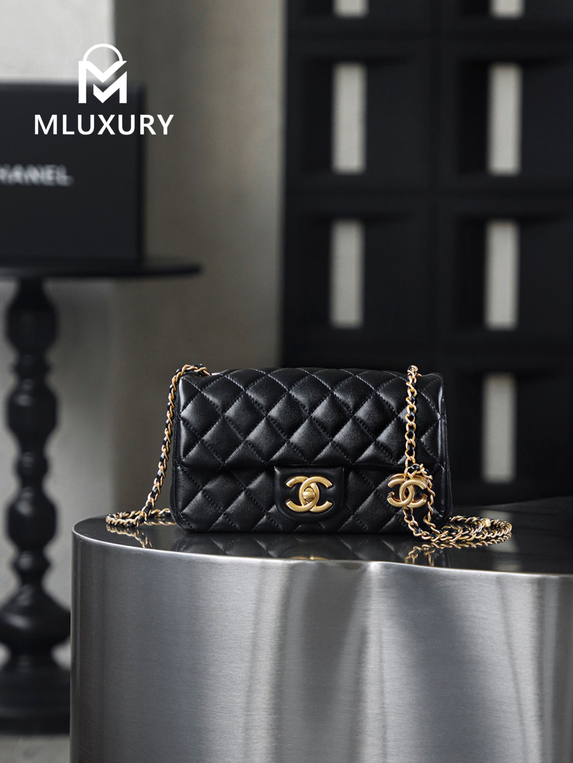 CHANEL 25B CF mini, Gaira lambskin, Black&Gold