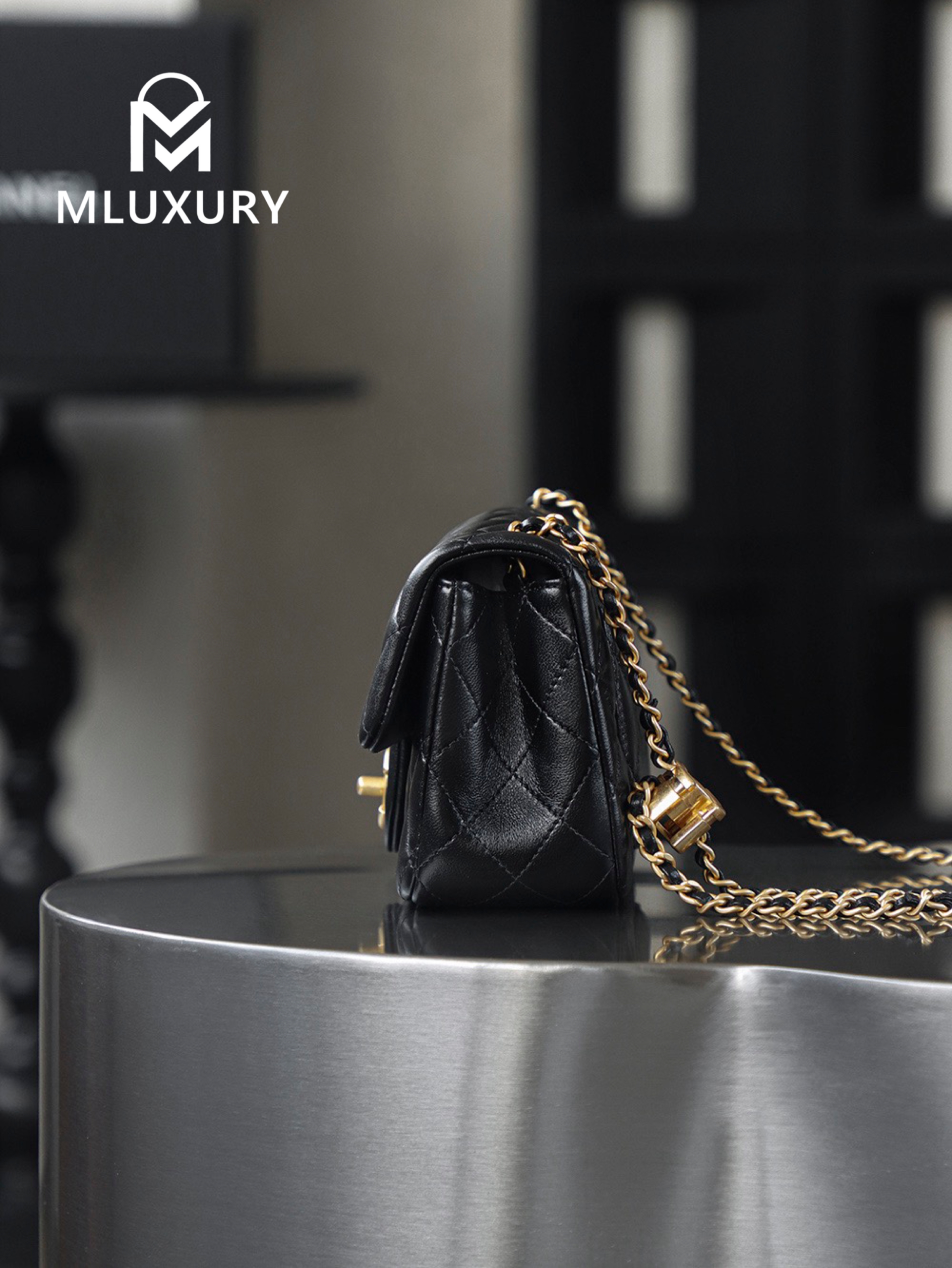 CHANEL 25B CF mini, Gaira lambskin, Black&Gold