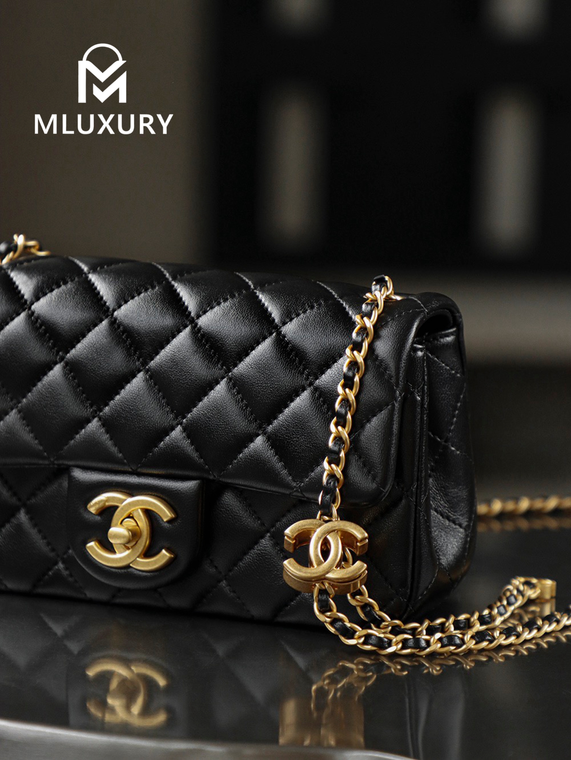 CHANEL 25B CF mini, Gaira lambskin, Black&Gold