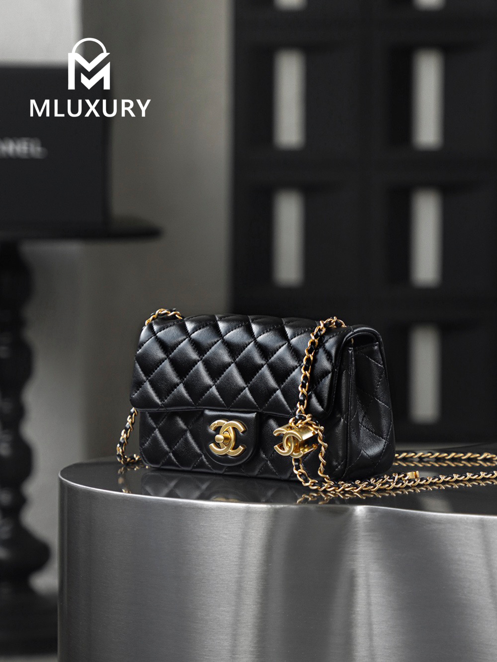 CHANEL 25B CF mini, Gaira lambskin, Black&Gold