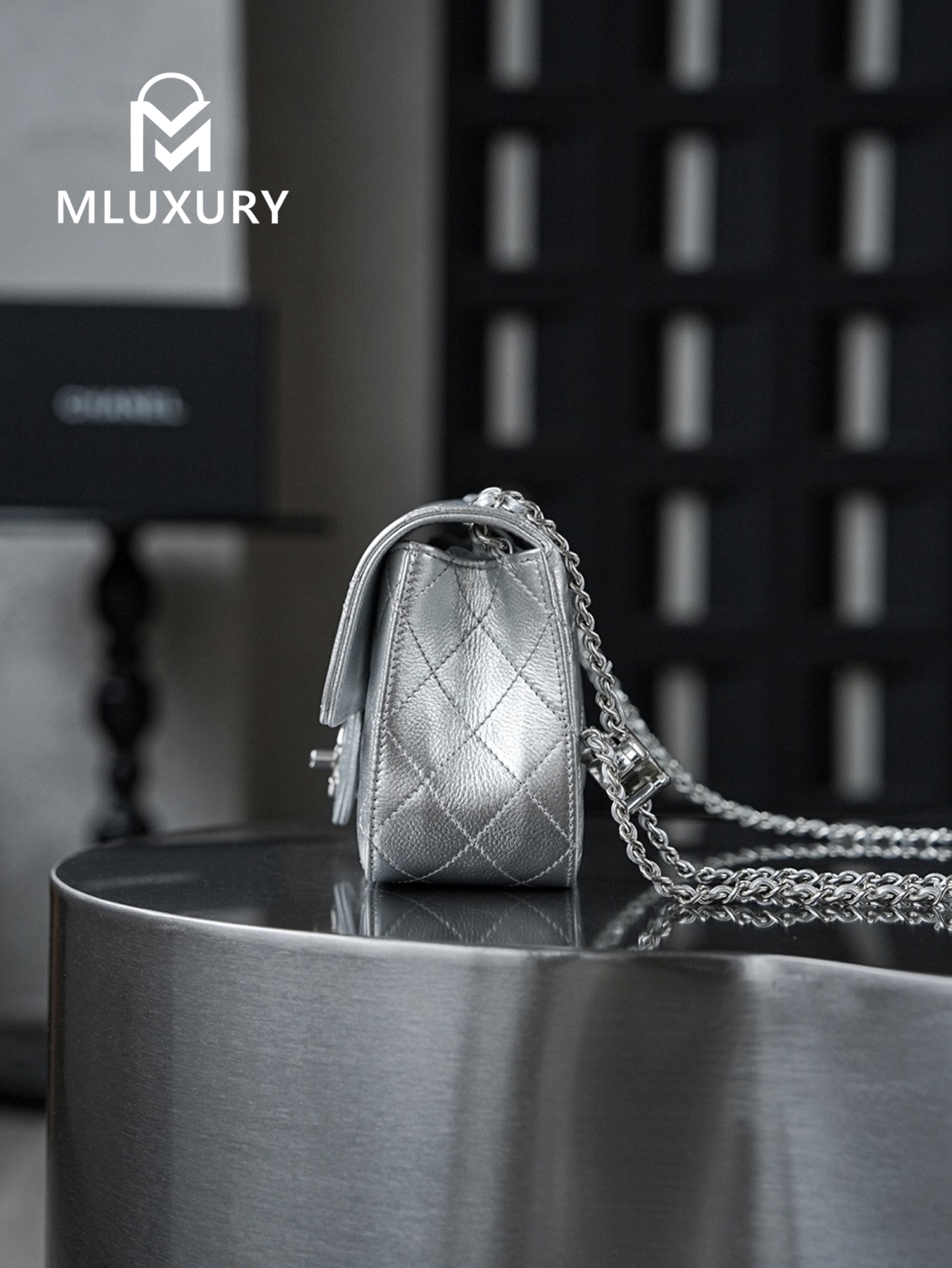 CHANEL 25B CF mini, Gaira lambskin, silver