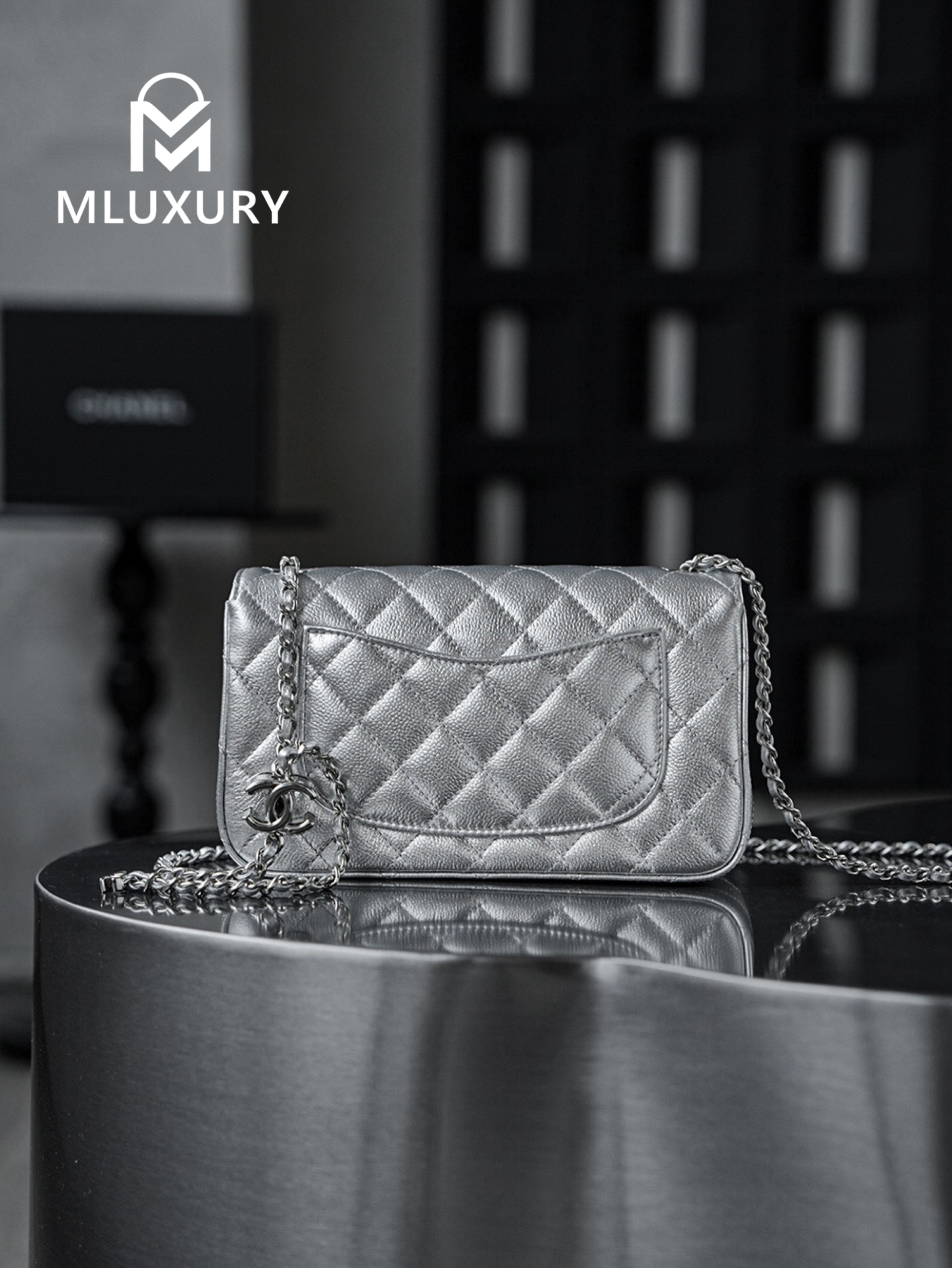 CHANEL 25B CF mini, Gaira lambskin, silver