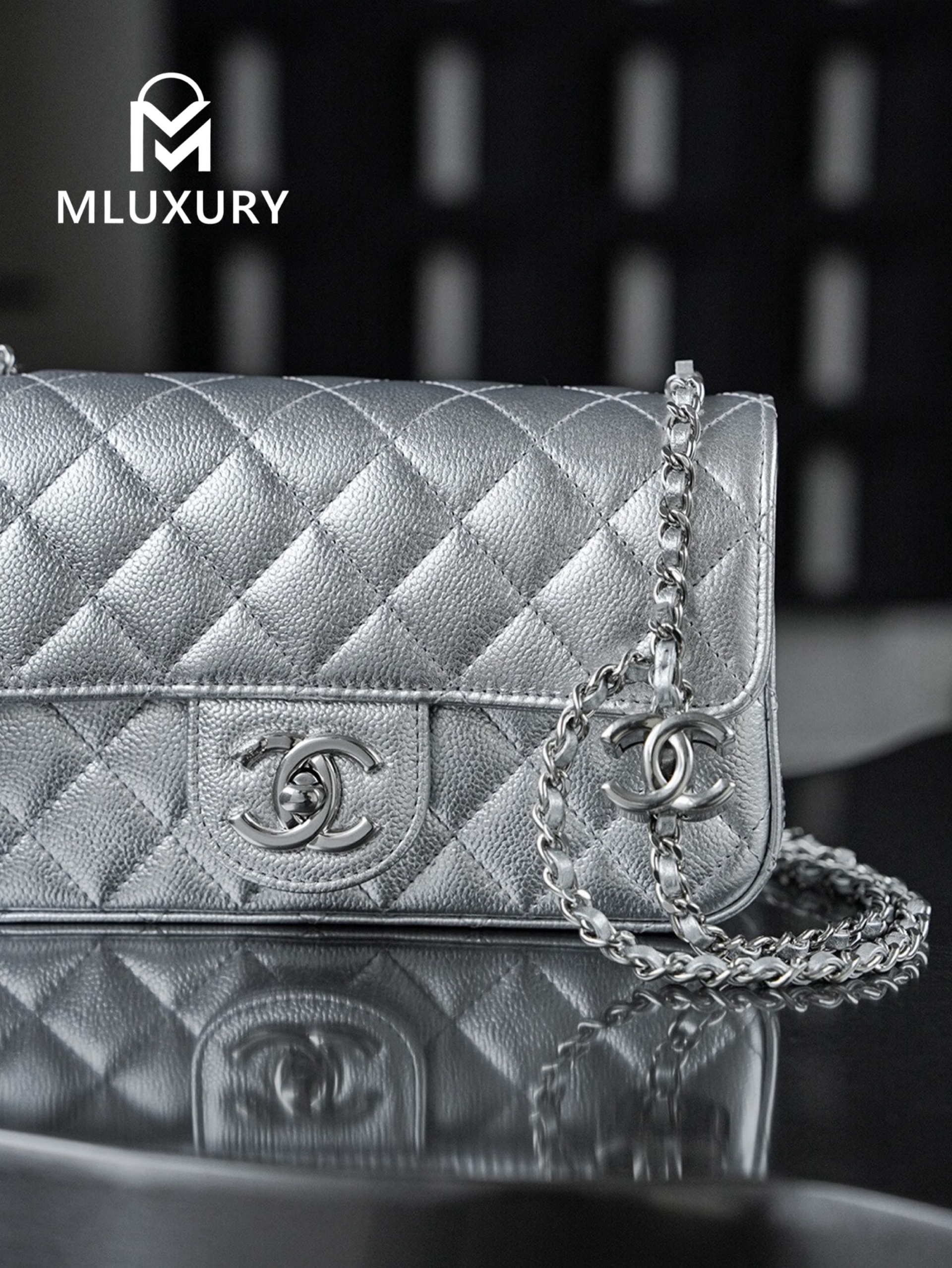 CHANEL 25B CF mini, Gaira lambskin, silver