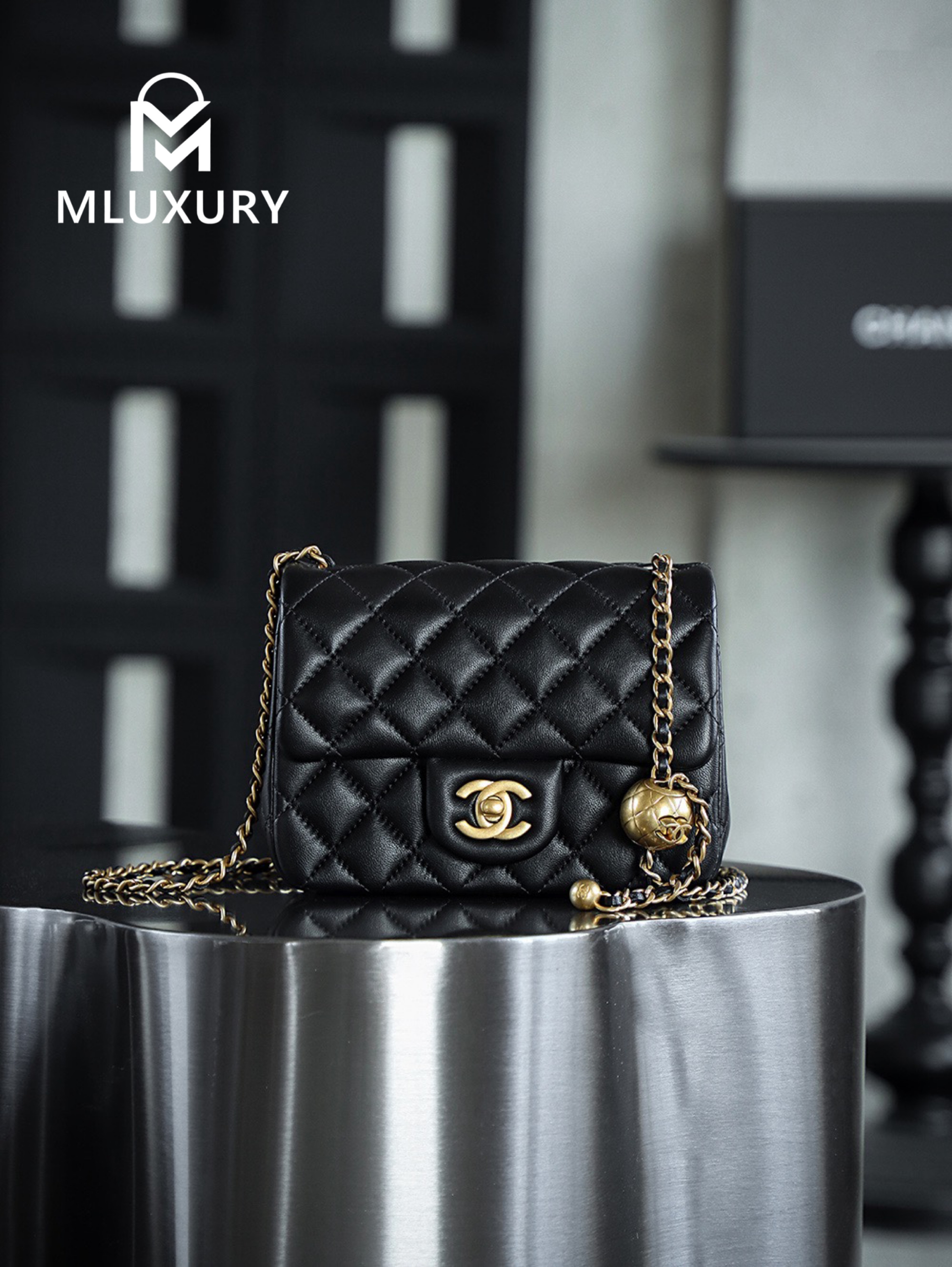 CHANEL Mini Flap Bag Pearl Crush, Black&Gold
