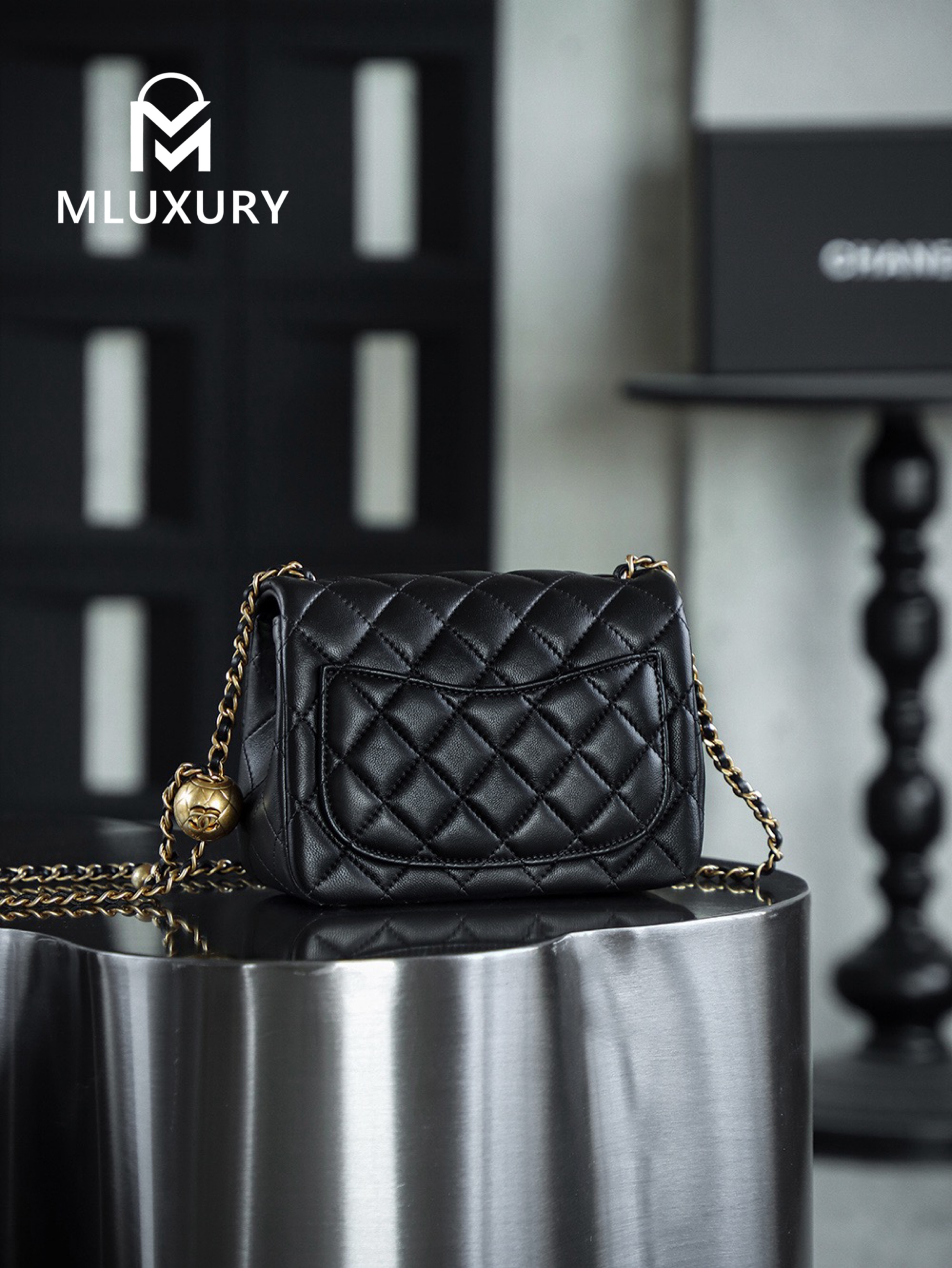 CHANEL Mini Flap Bag Pearl Crush, Black&Gold