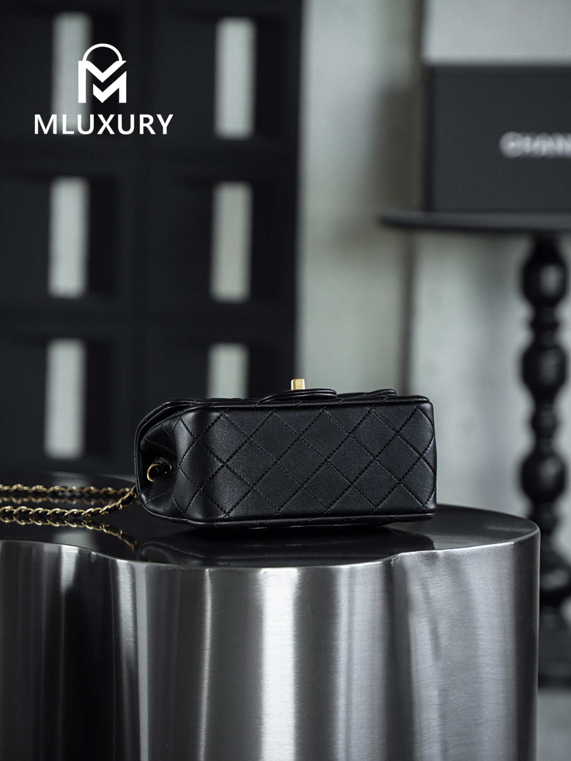CHANEL Mini Flap Bag Pearl Crush, Black&Gold