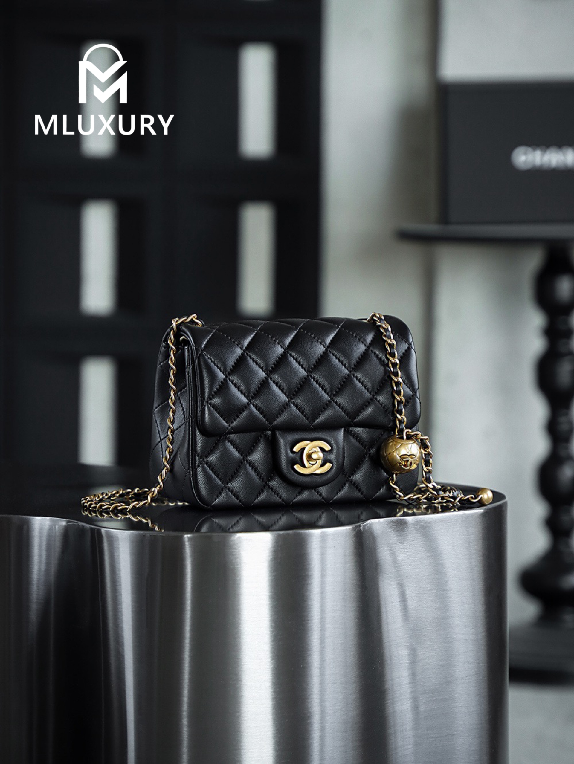 CHANEL Mini Flap Bag Pearl Crush, Black&Gold