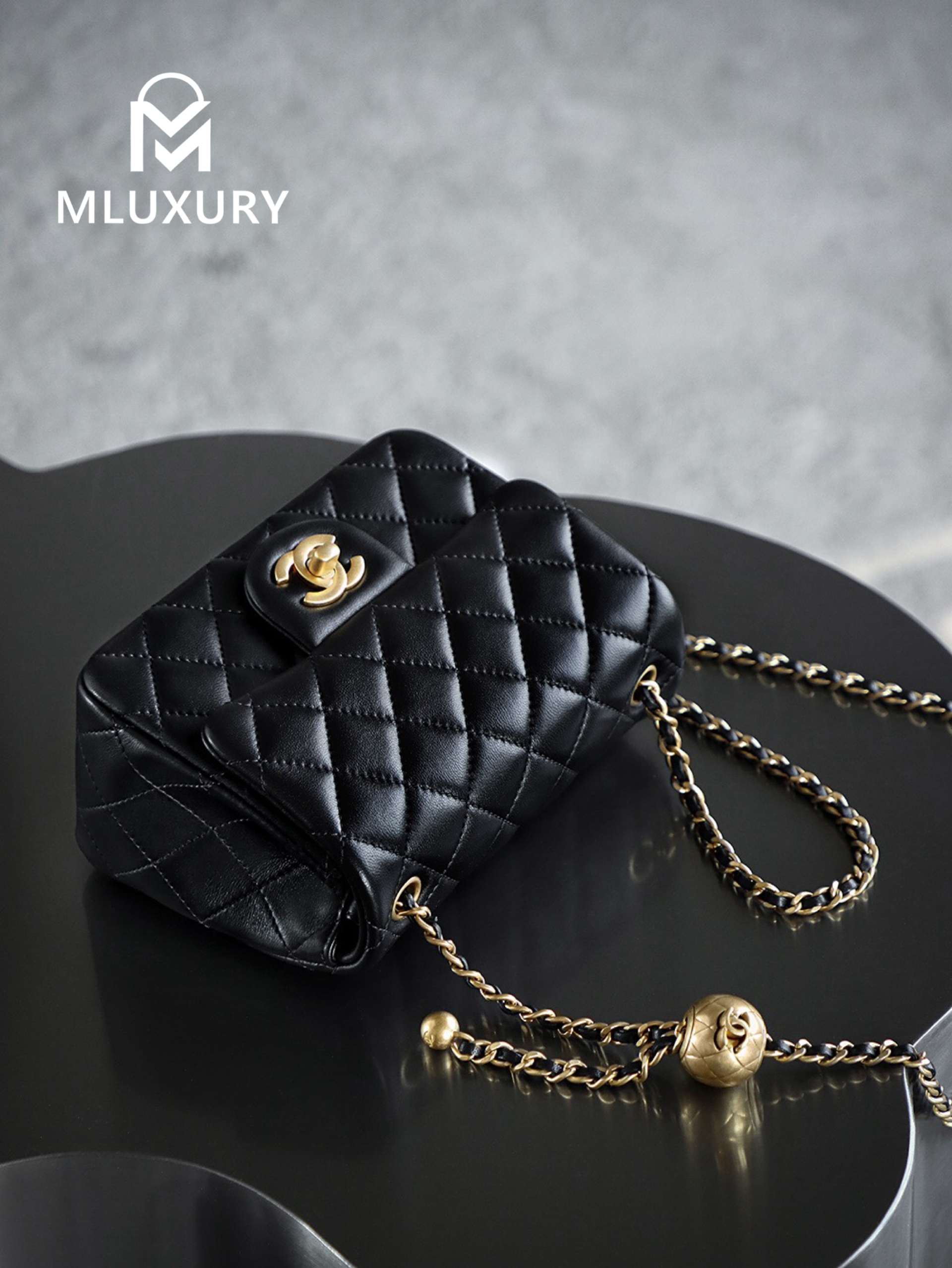 CHANEL Mini Flap Bag Pearl Crush, Black&Gold