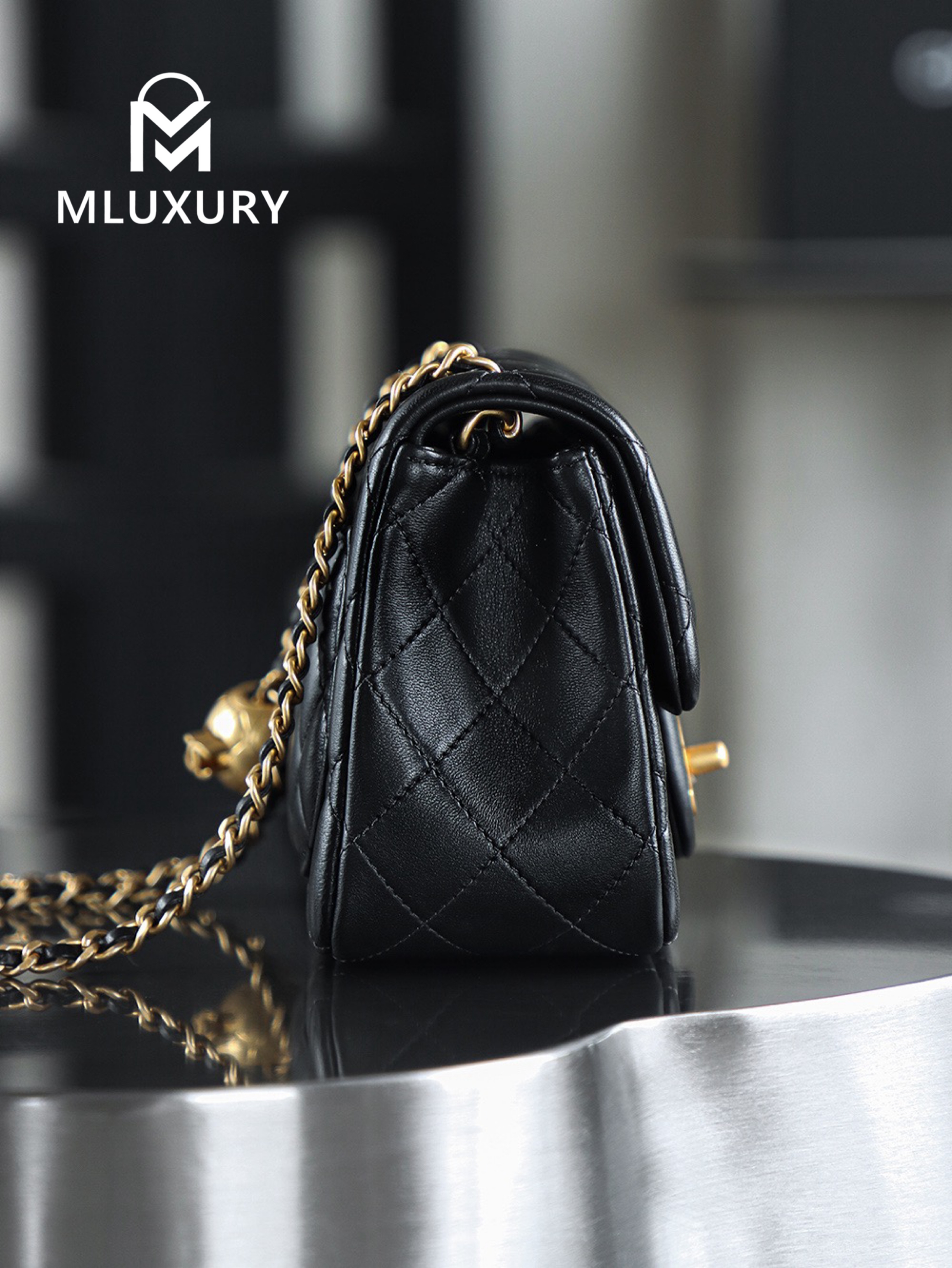 CHANEL Mini Flap Bag Pearl Crush, Black&Gold