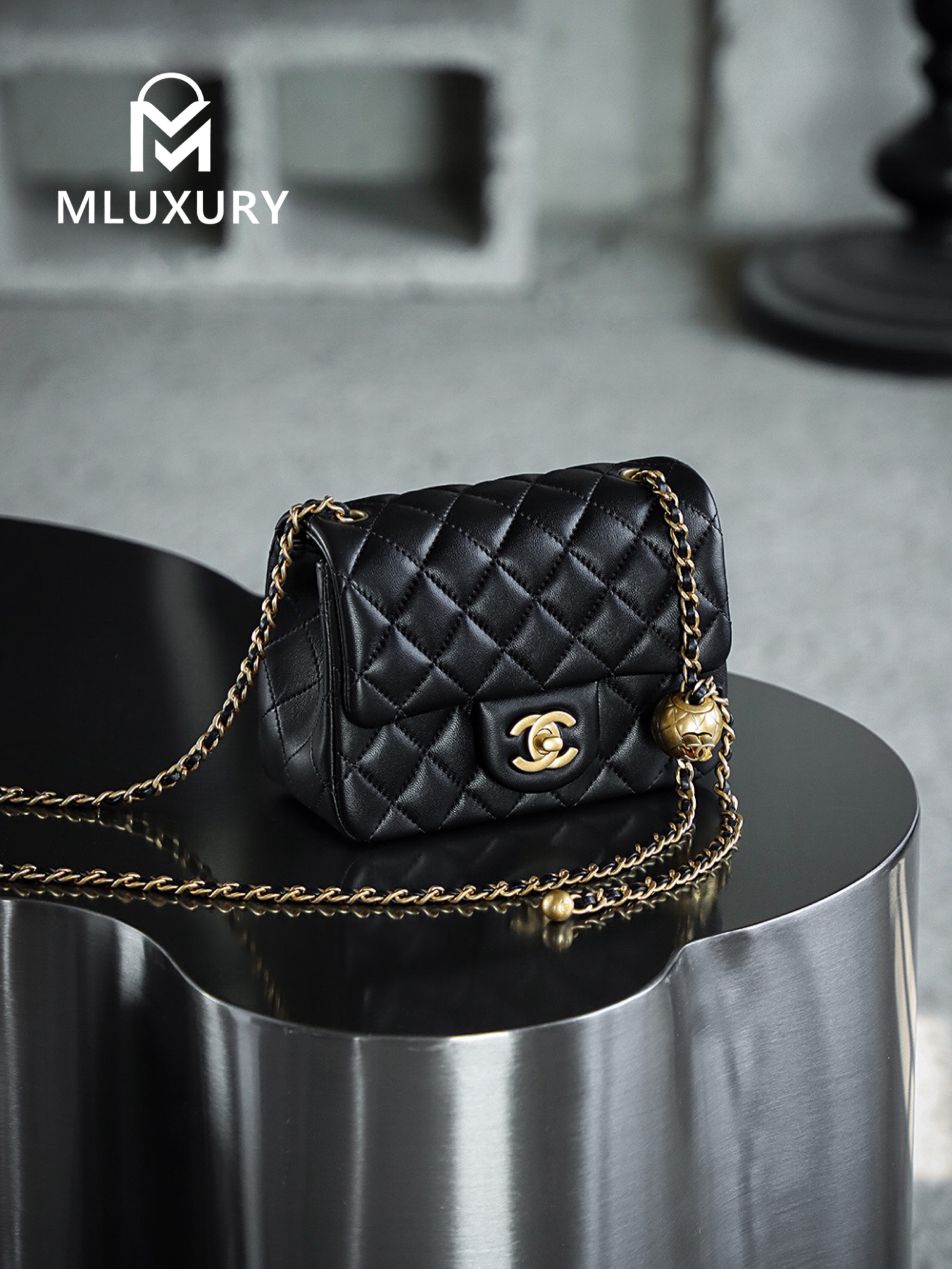 CHANEL Mini Flap Bag Pearl Crush, Black&Gold
