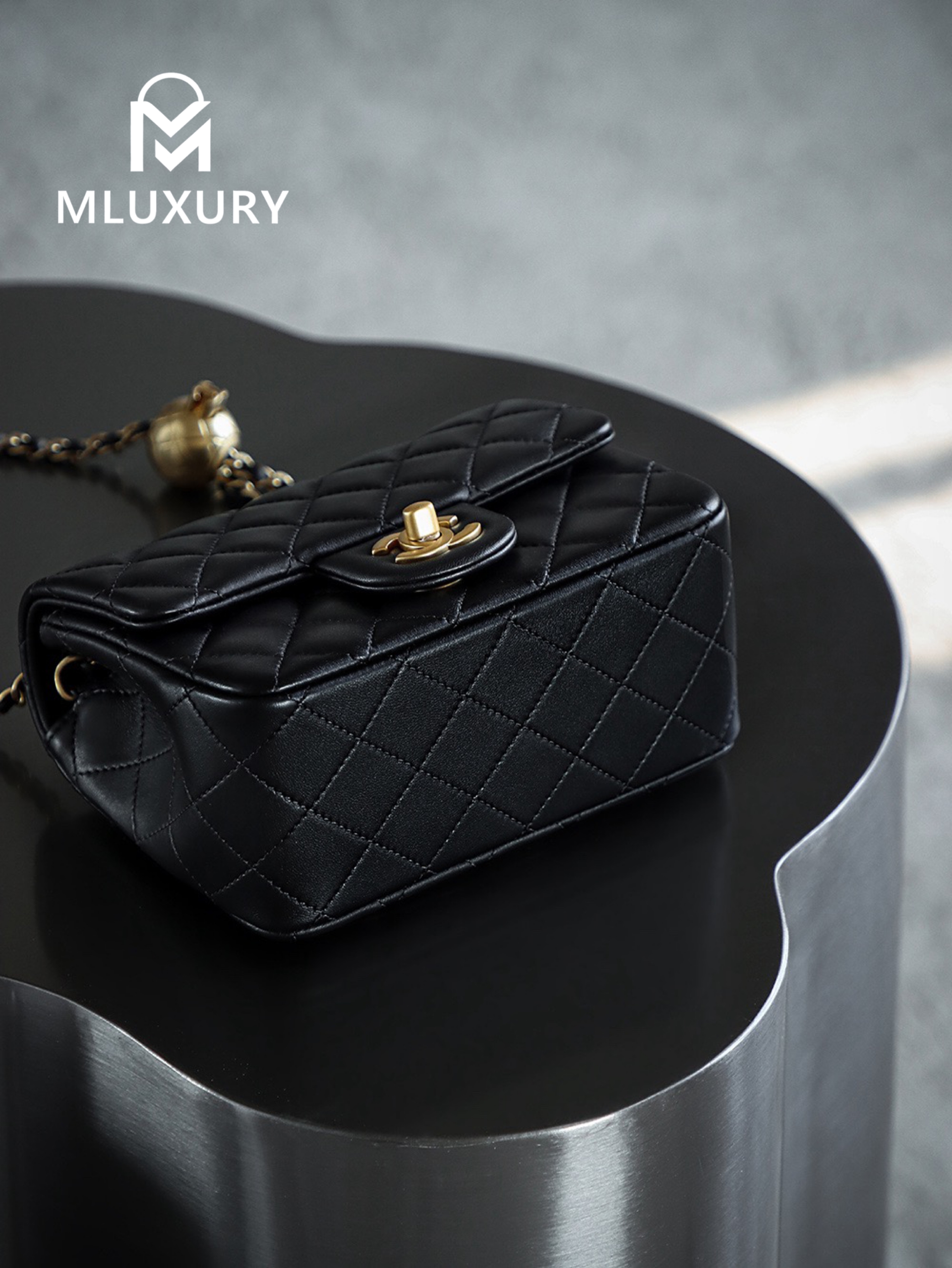 CHANEL Mini Flap Bag Pearl Crush, Black&Gold