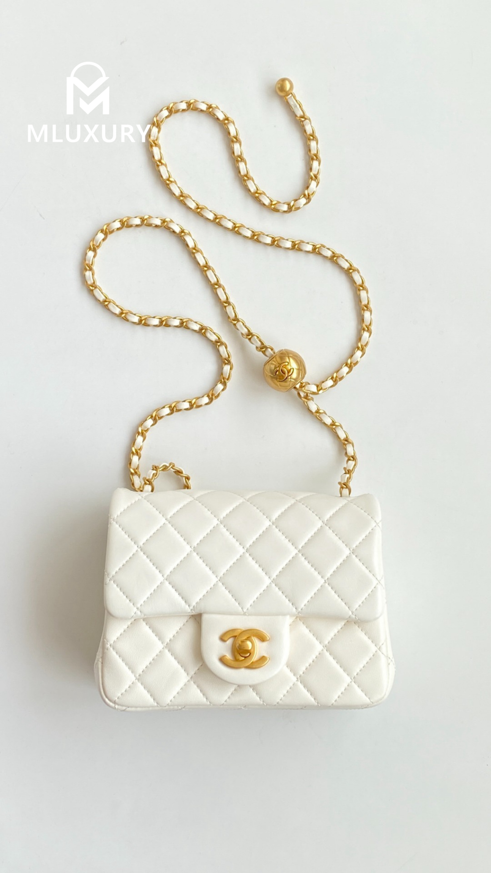 CHANEL Mini Flap Bag Pearl Crush, White&Gold
