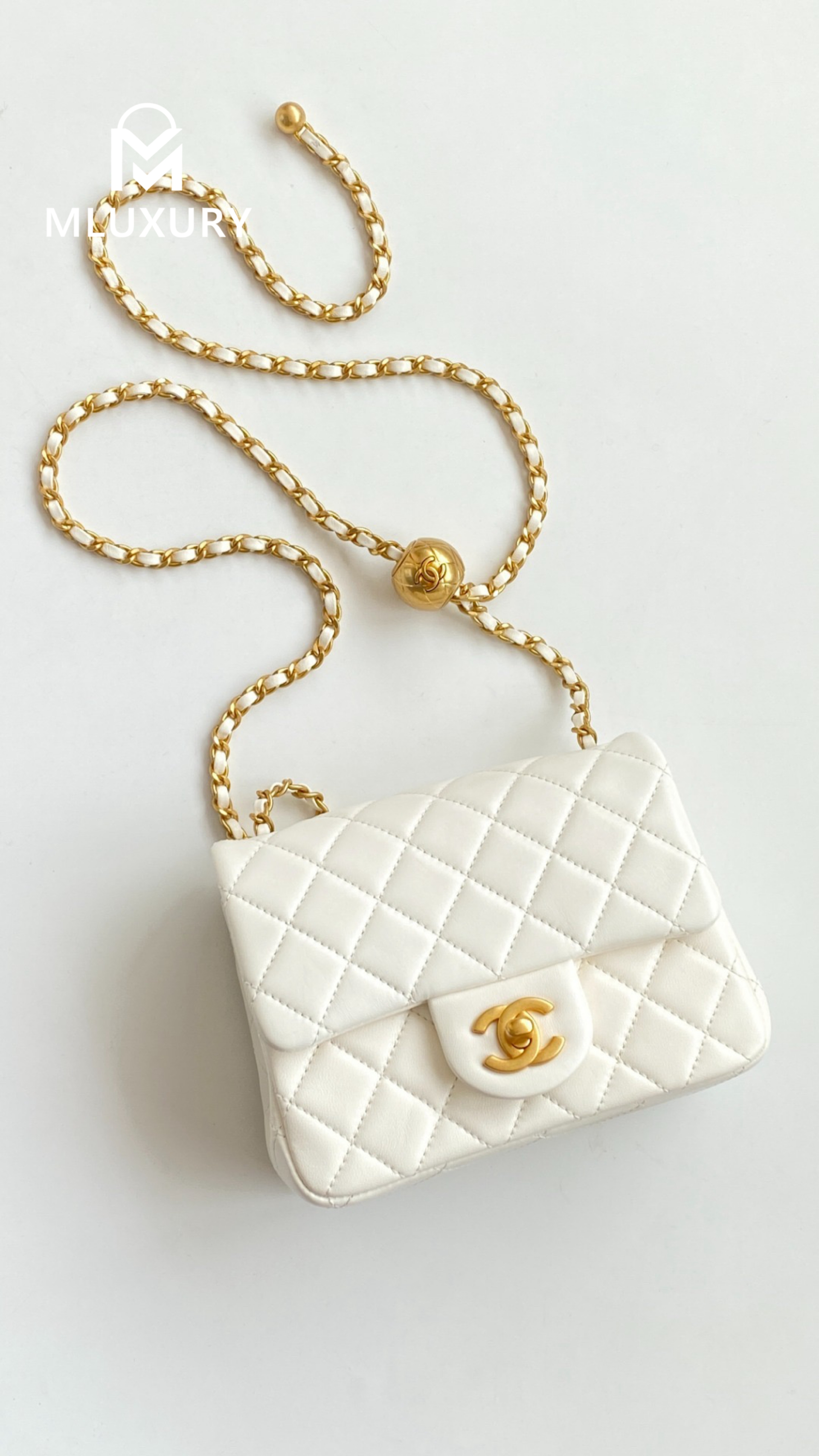 CHANEL Mini Flap Bag Pearl Crush, White&Gold