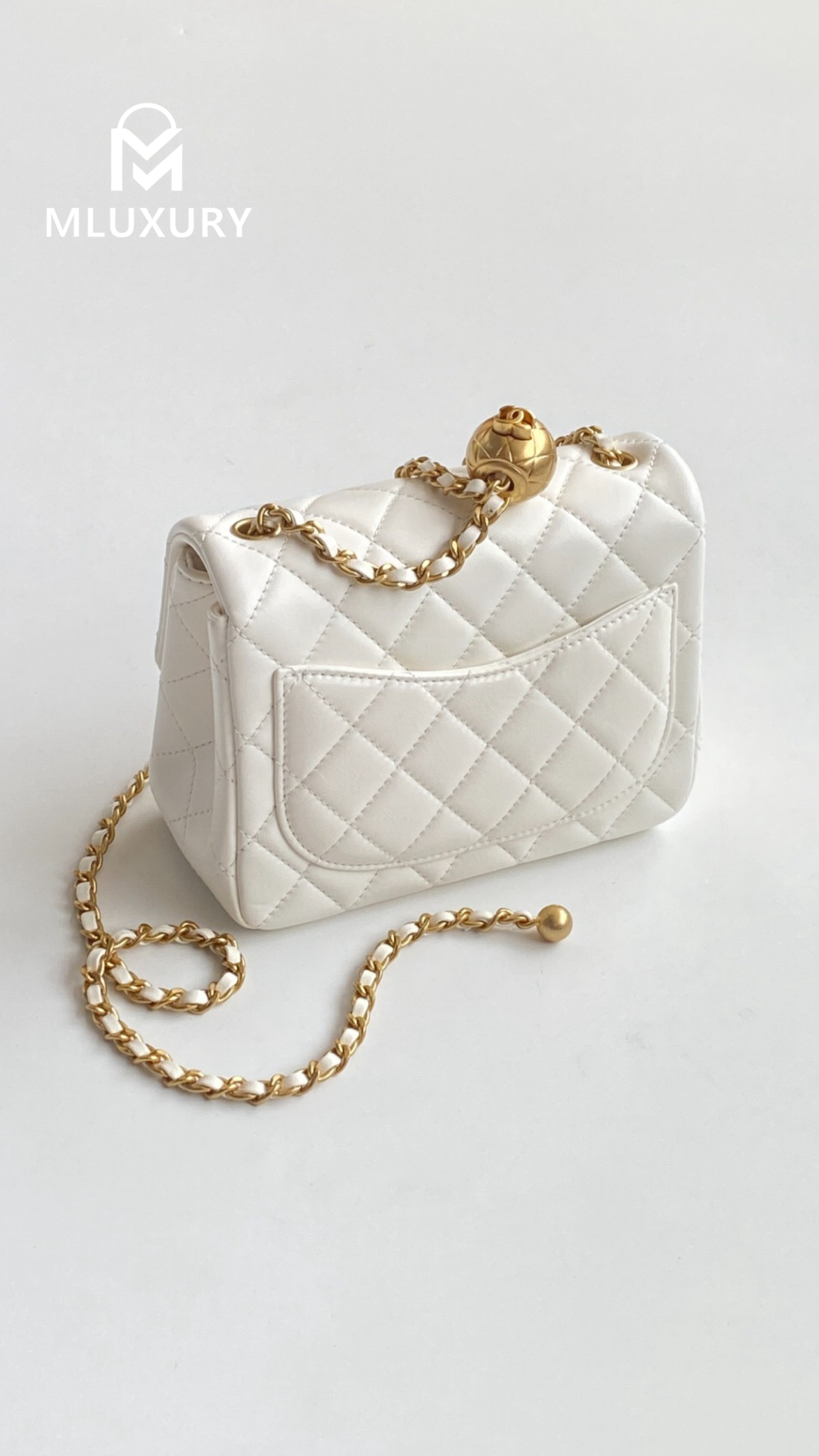 CHANEL Mini Flap Bag Pearl Crush, White&Gold