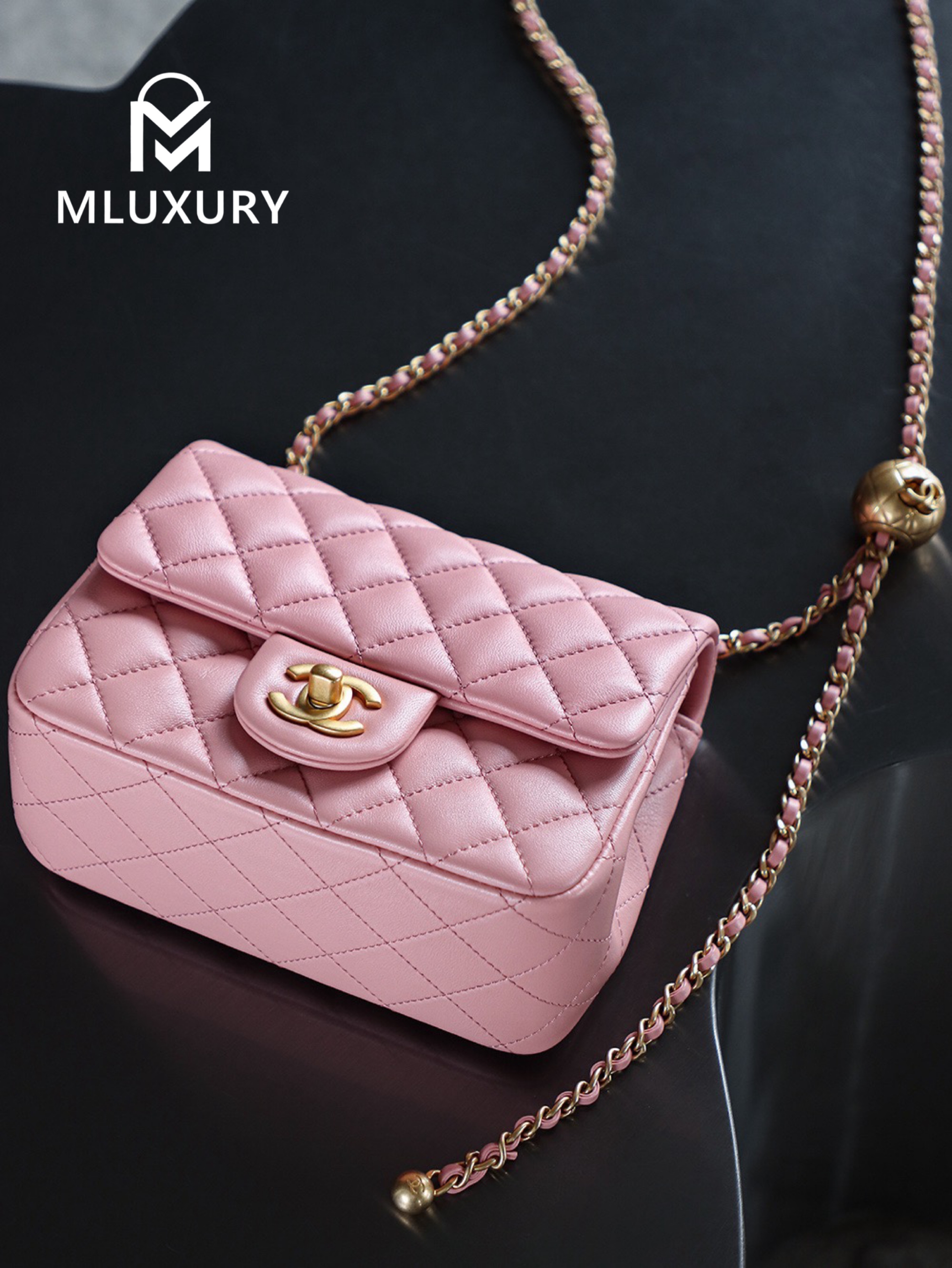 CHANEL Mini Flap Bag Pearl Crush, Pink&Gold