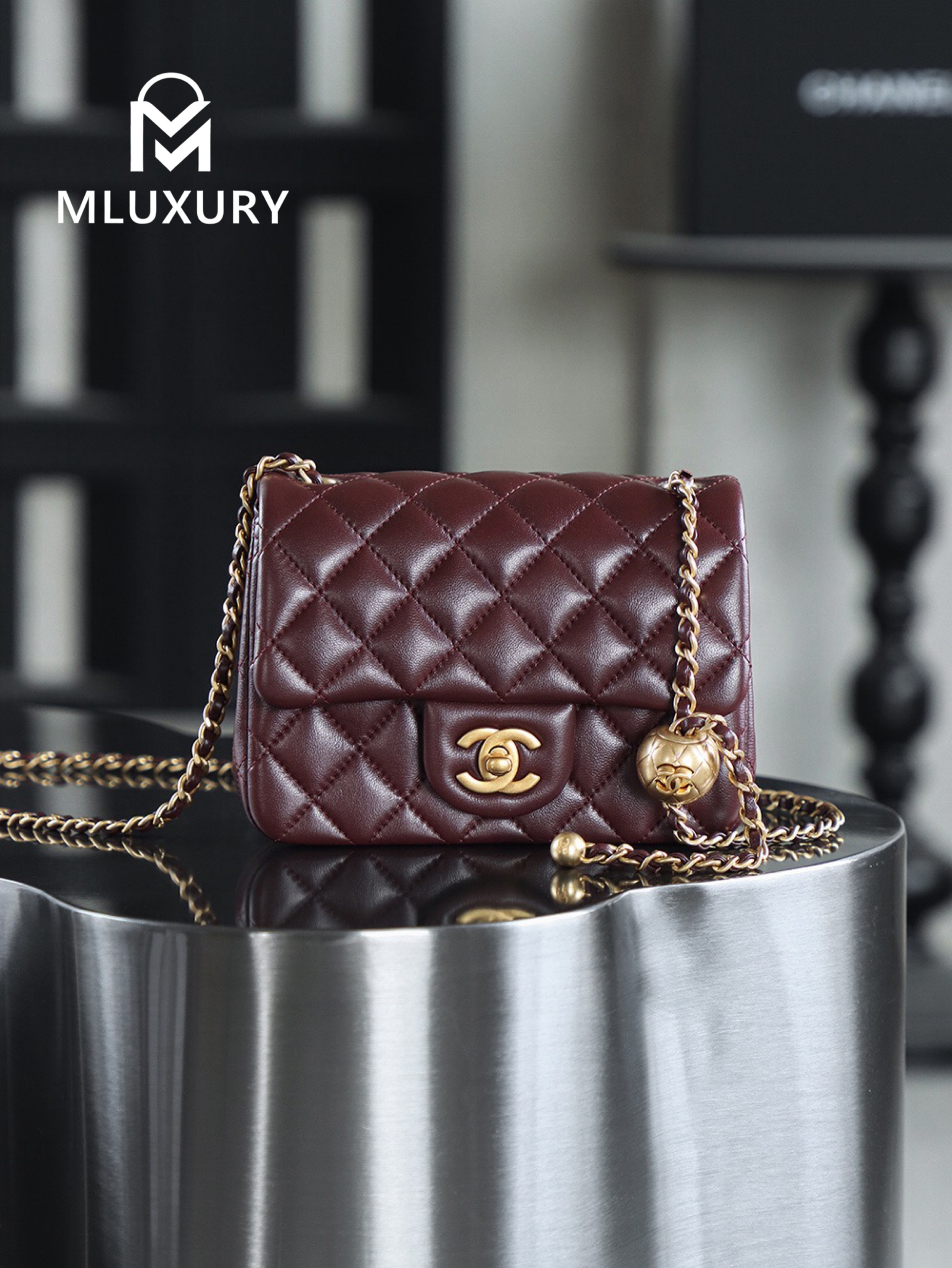 CHANEL Mini Flap Bag Pearl Crush, Deep Brown&Gold